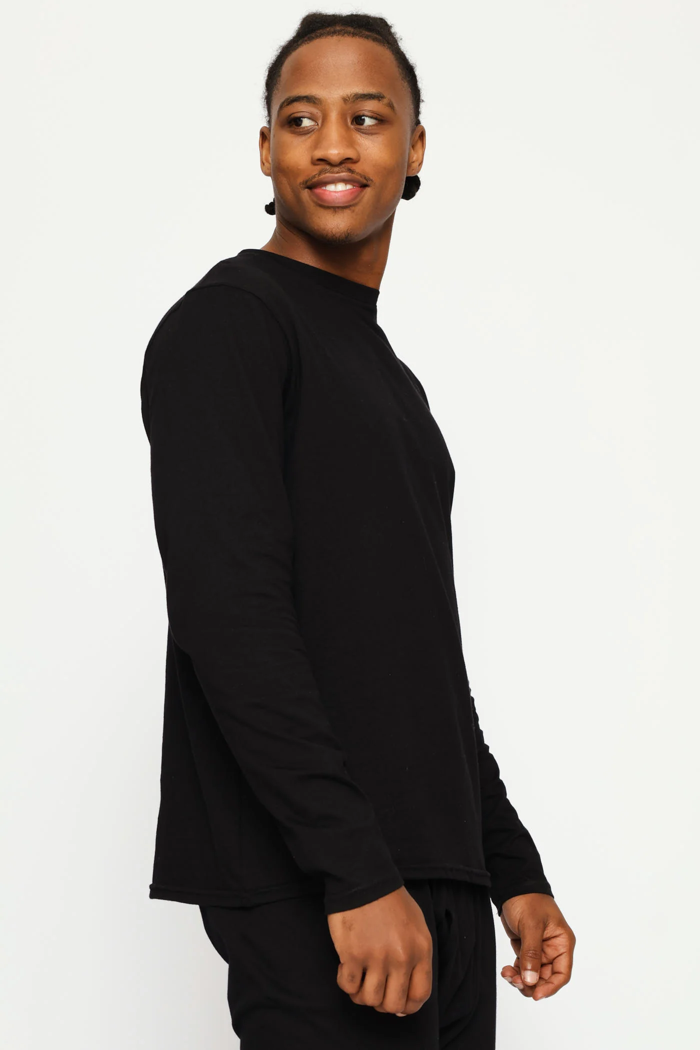 Long Sleeve Thermal C-Neck T-Shirt - Black - Image 3