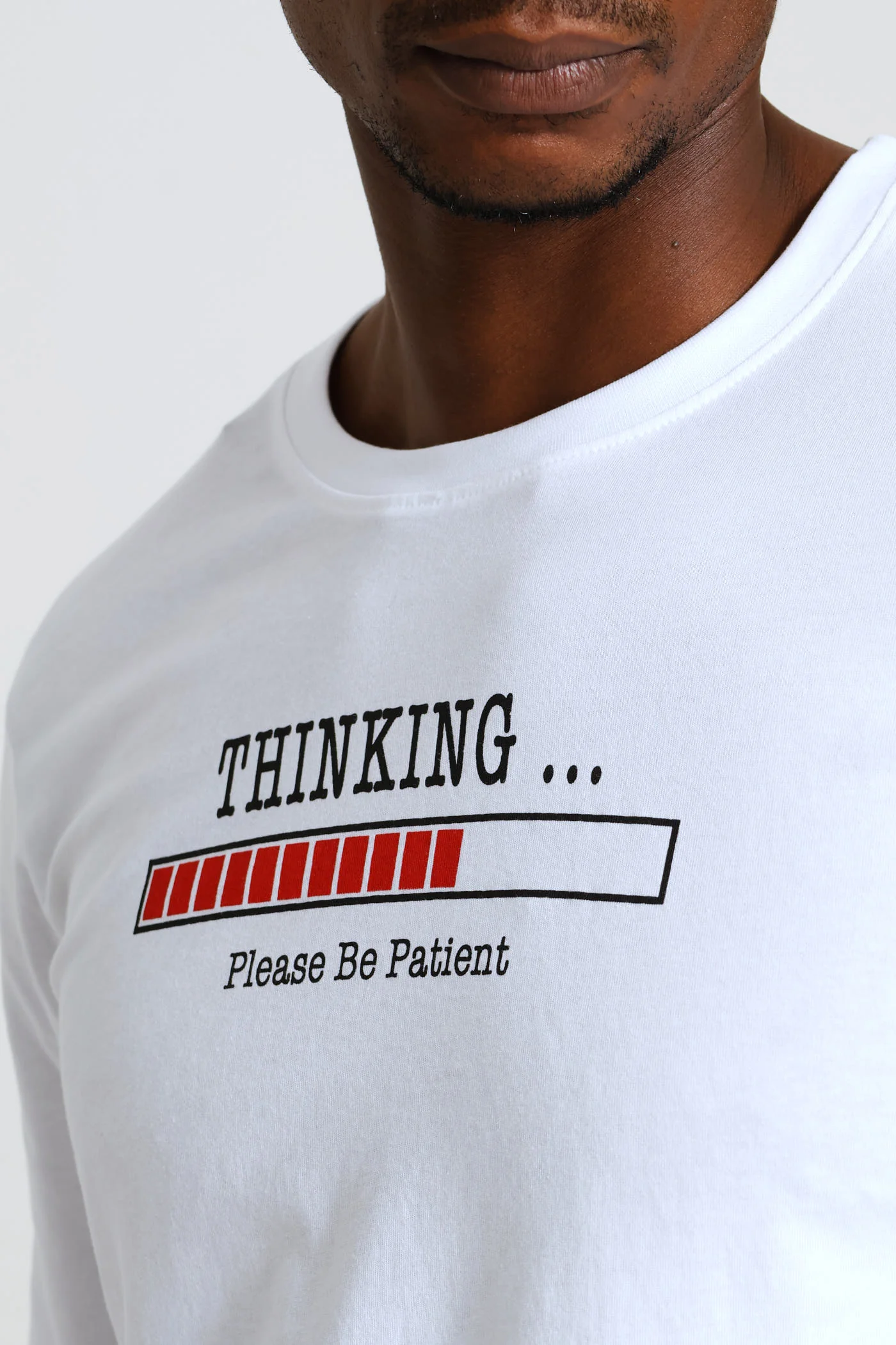 Long Sleeve Thinking Slogan Tee - White - Image 2