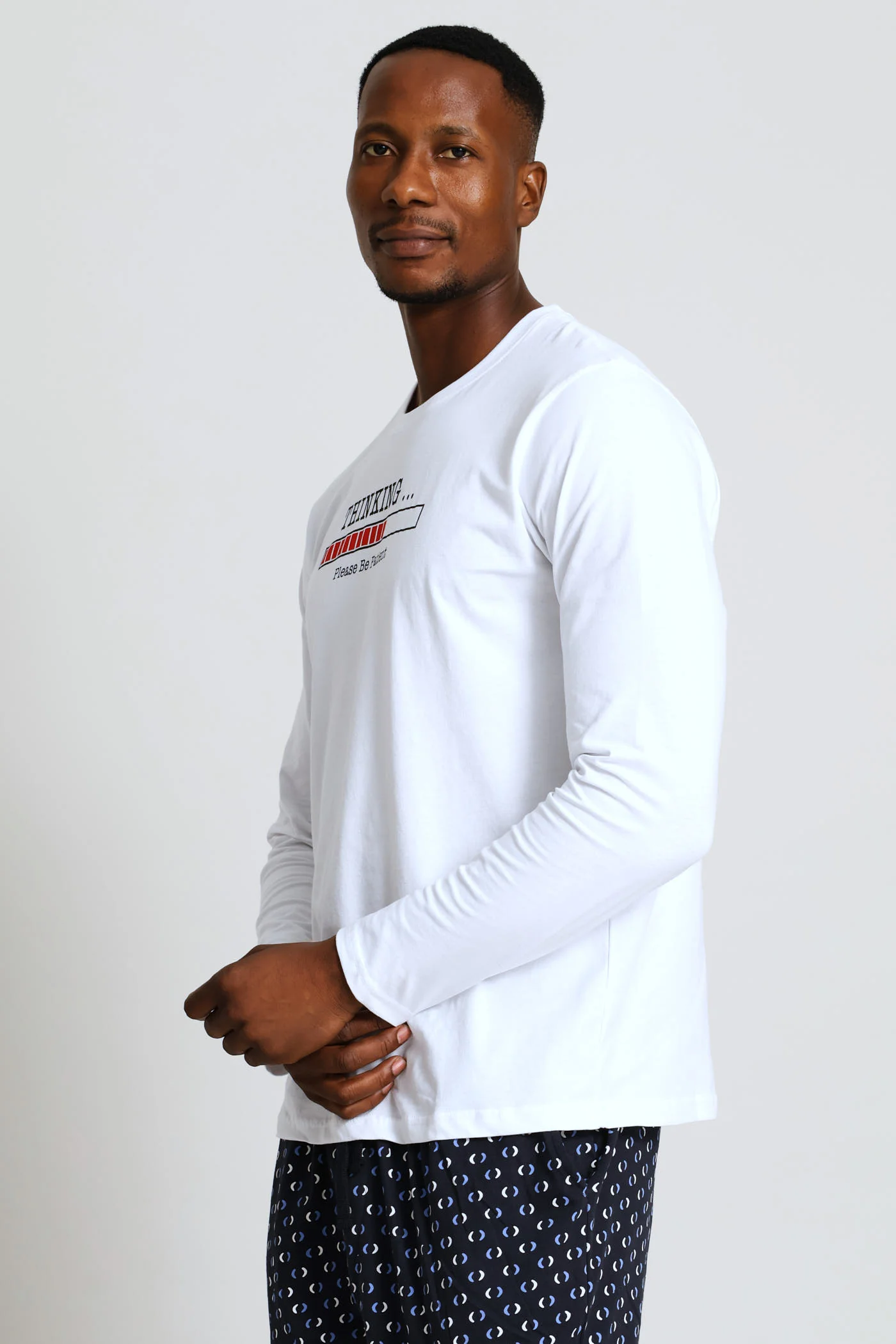 Long Sleeve Thinking Slogan Tee - White - Image 3