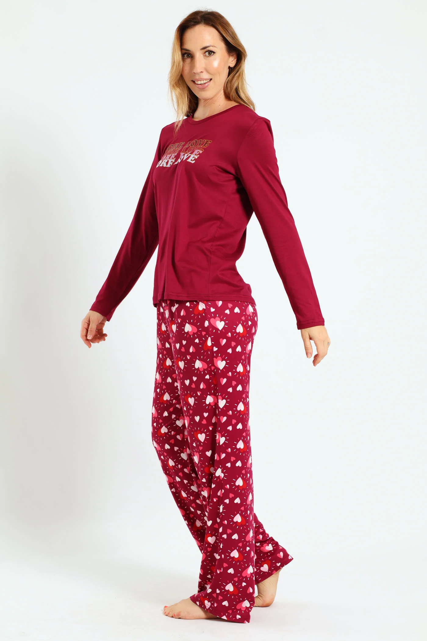 Long Sleeve Top & Pant Sleep Set - Burgundy - Image 2