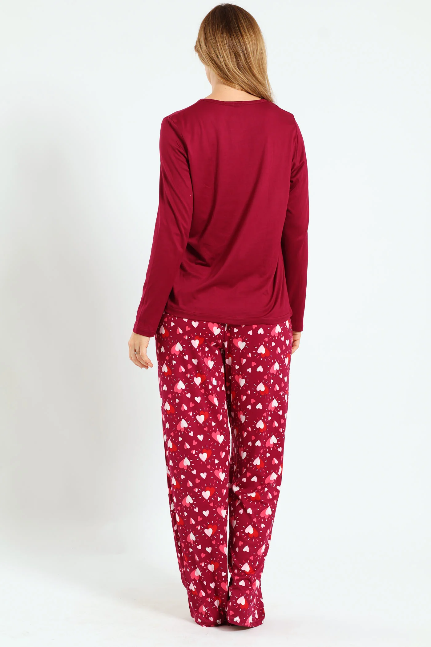 Long Sleeve Top & Pant Sleep Set - Burgundy - Image 3