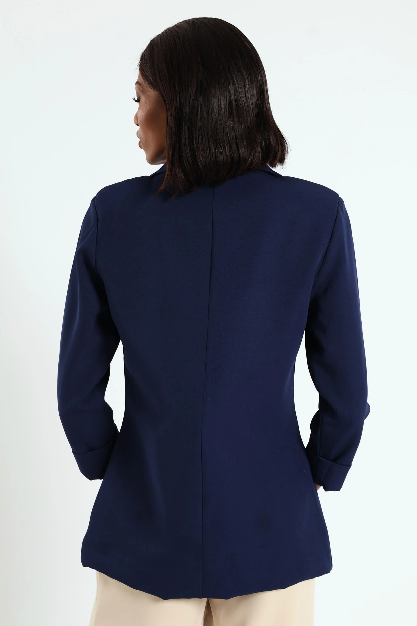 Long Sleeve Turn Up Sleeve Blazer - Navy - Image 3