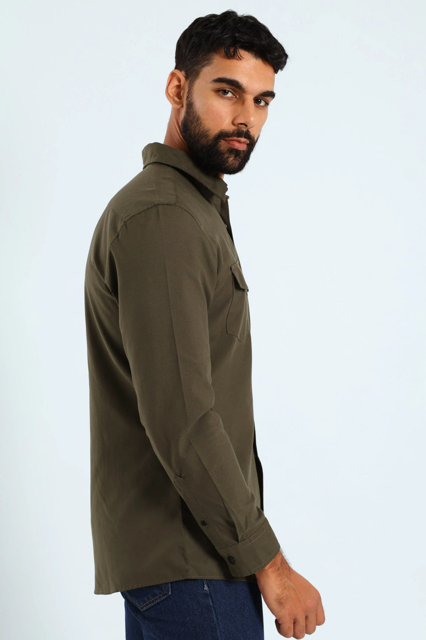 Long Sleeve Utility Over Shirt - Fatigue - Image 3