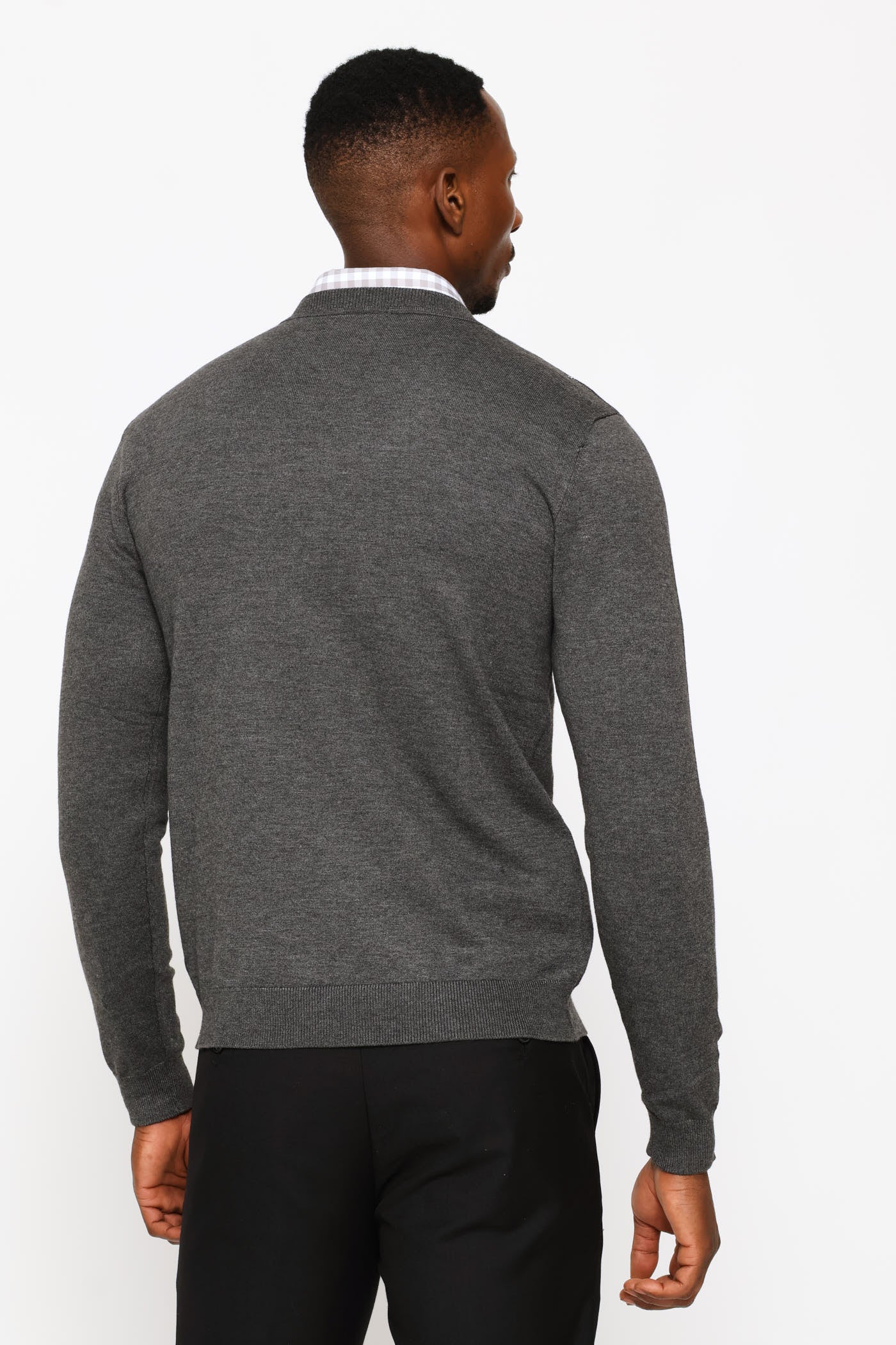 Long Sleeve V-Neck Argyle Pullover - Charcoal - Image 4