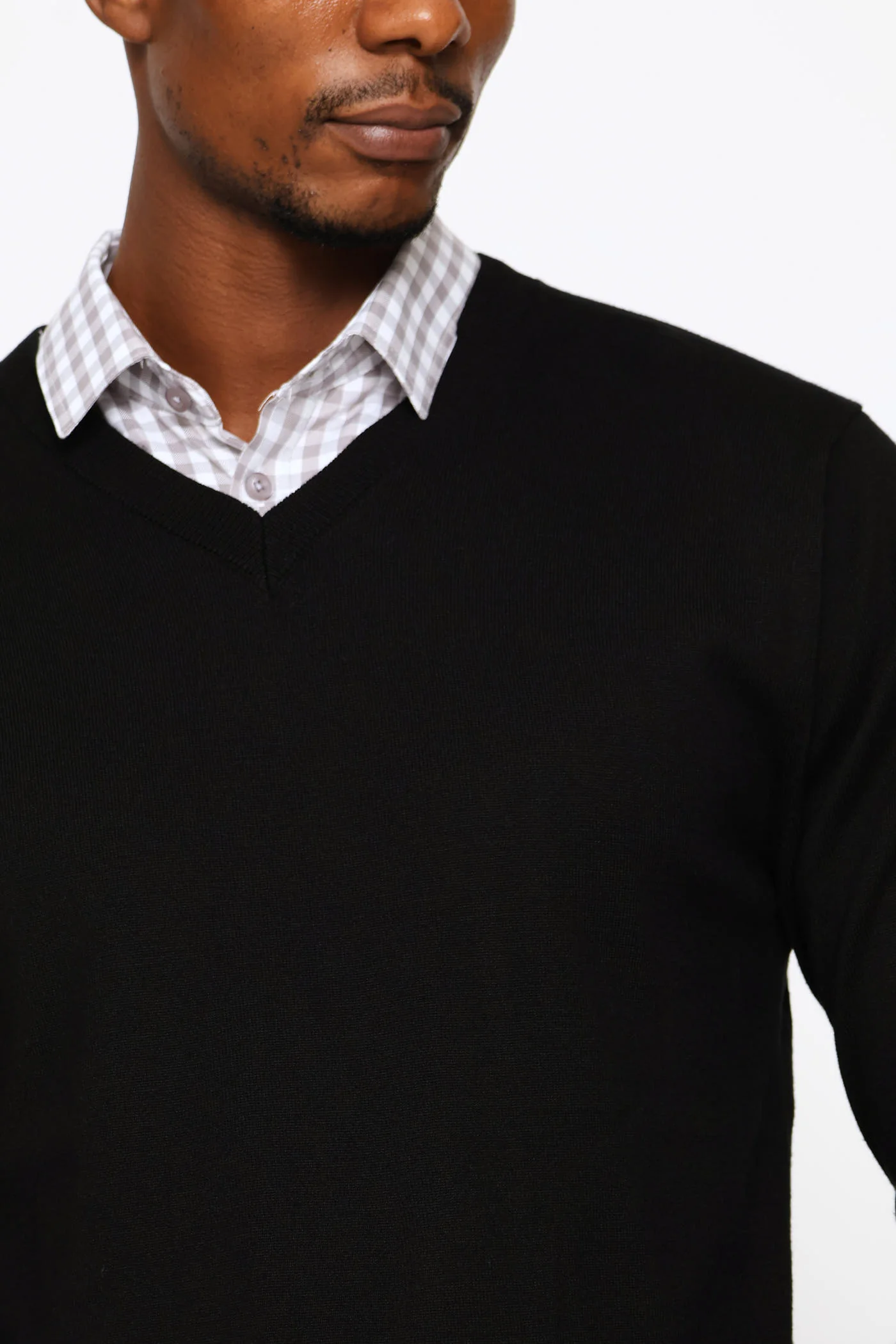Long Sleeve V-Neck Pullover - Black - Image 2