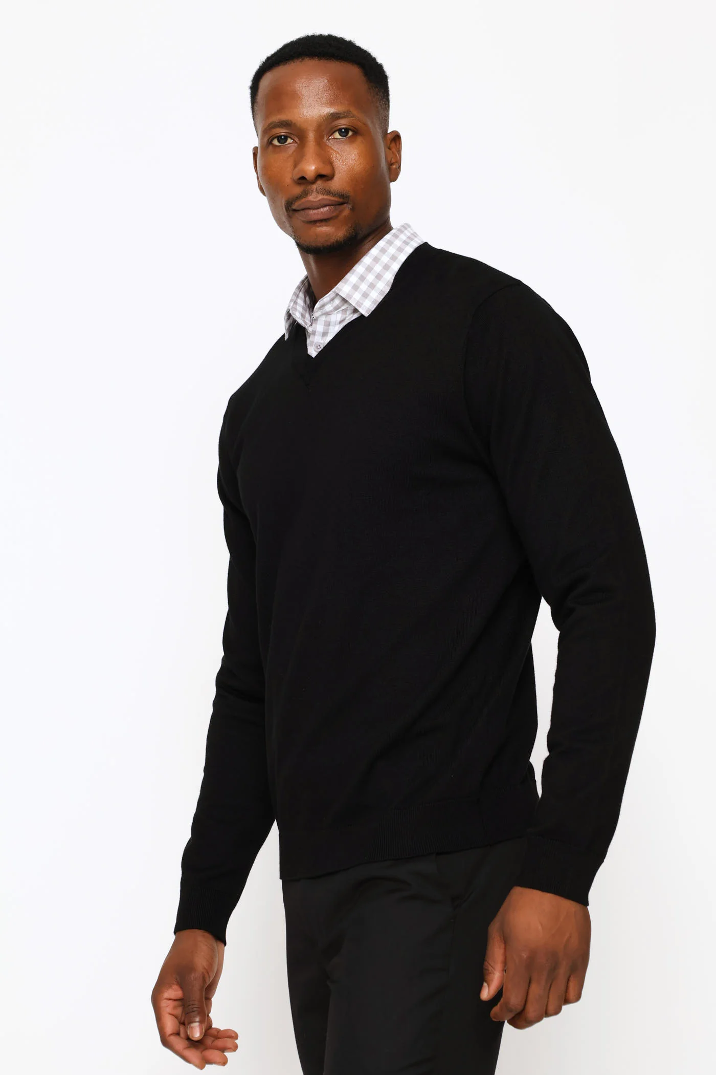 Long Sleeve V-Neck Pullover - Black - Image 3