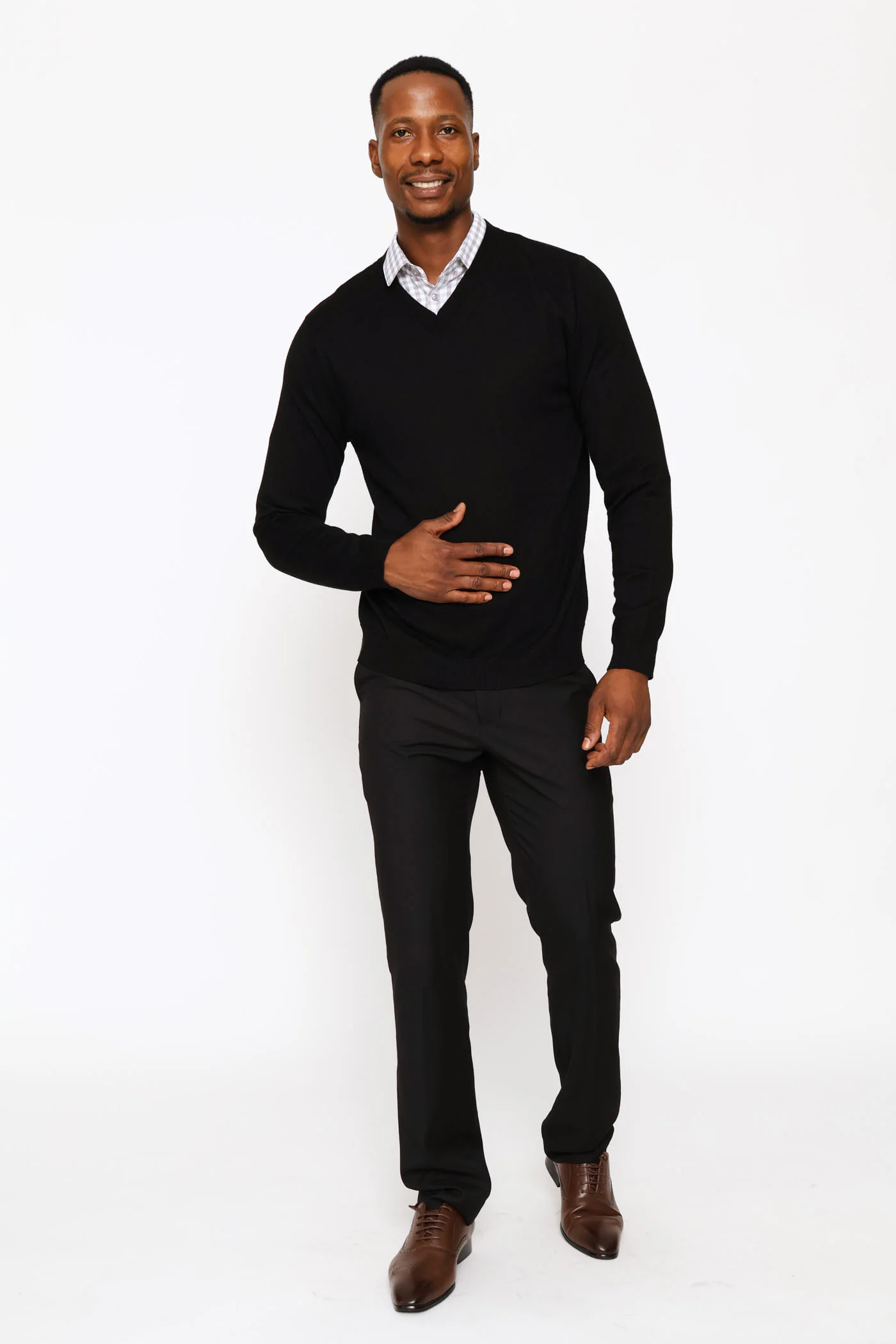 Long Sleeve V-Neck Pullover - Black - Image 5