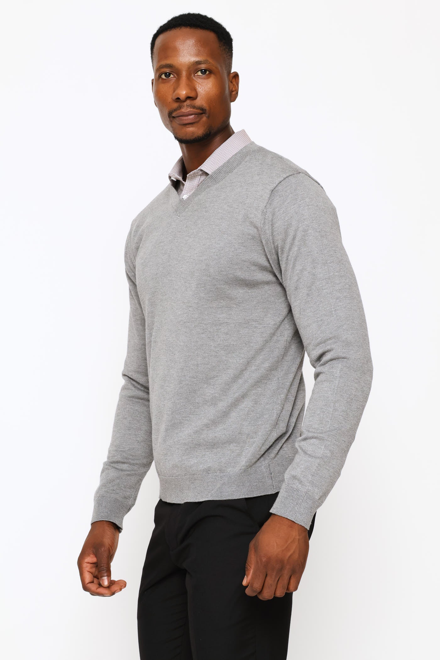 Long Sleeve V-Neck Pullover - Grey - Image 3