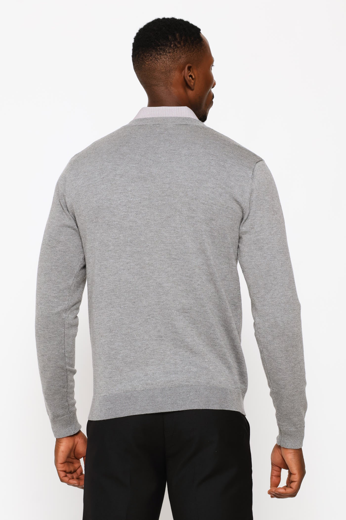Long Sleeve V-Neck Pullover - Grey - Image 4