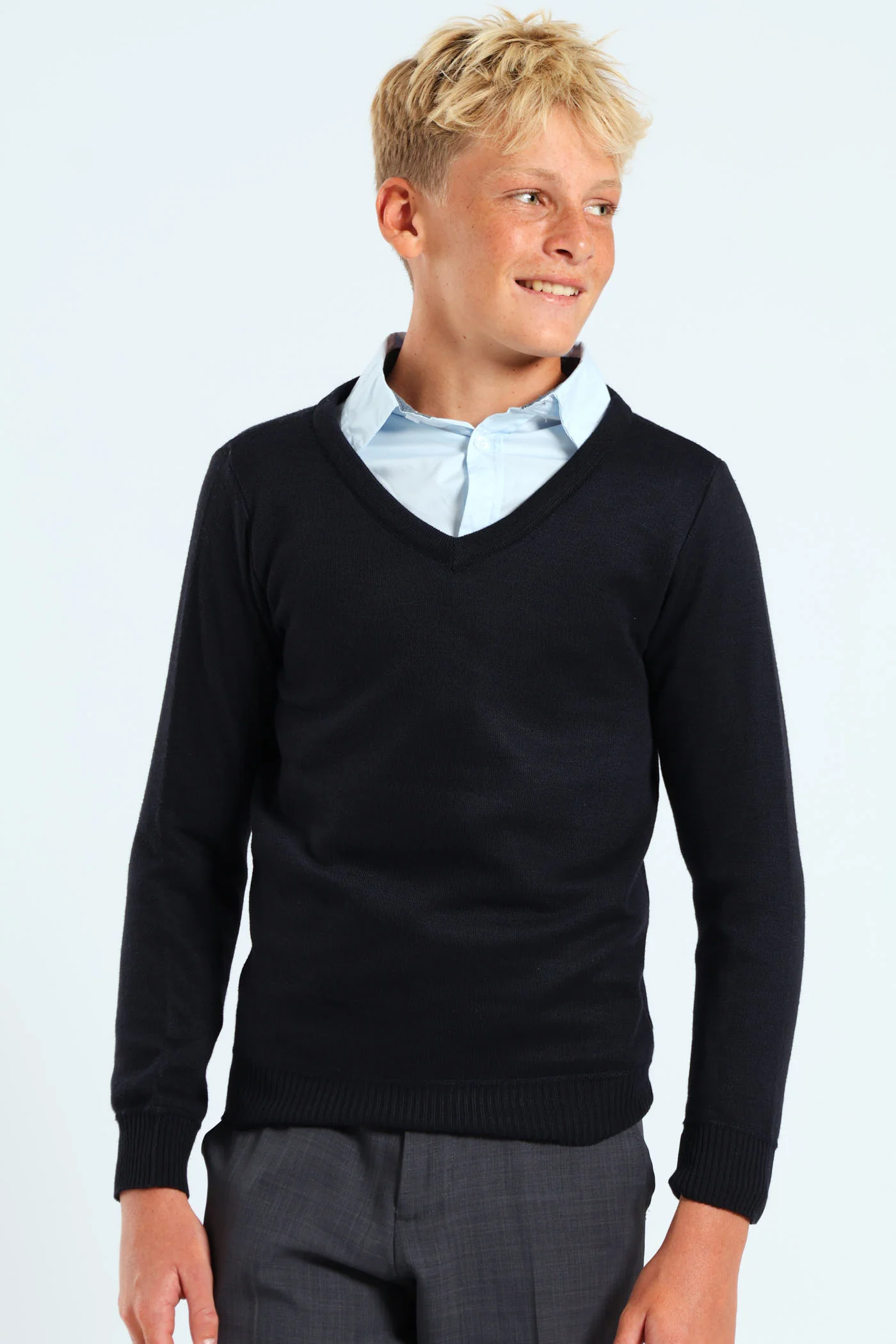 Long Sleeve V-Neck School Jersey - Dark Blue - Image 2