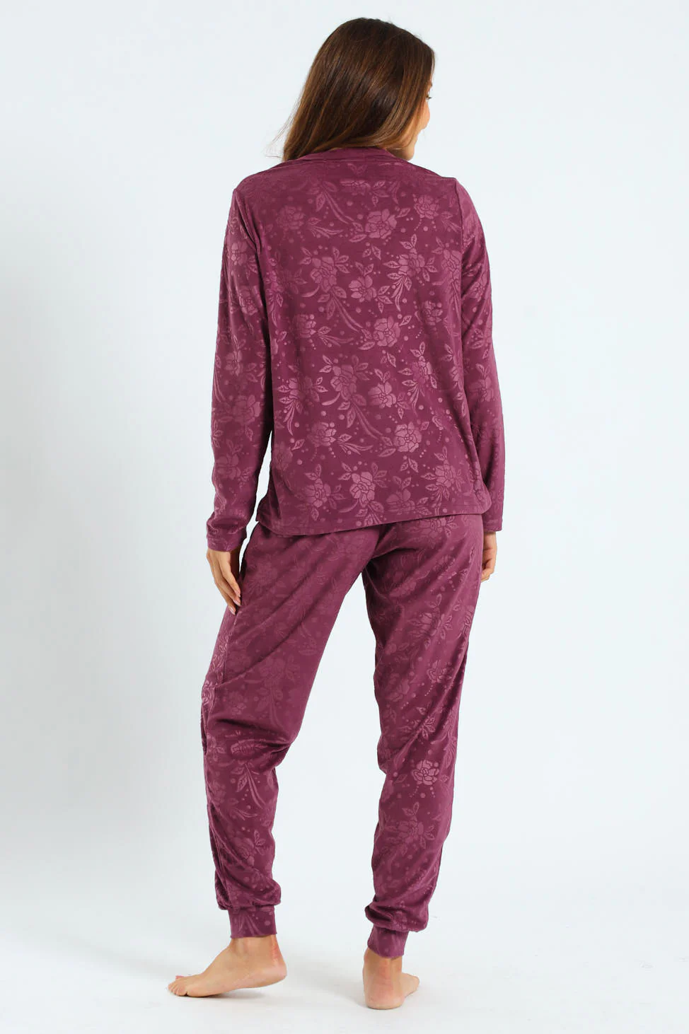 Long Sleeve Embossed Detail Velour Top & Pant Set - Image 4