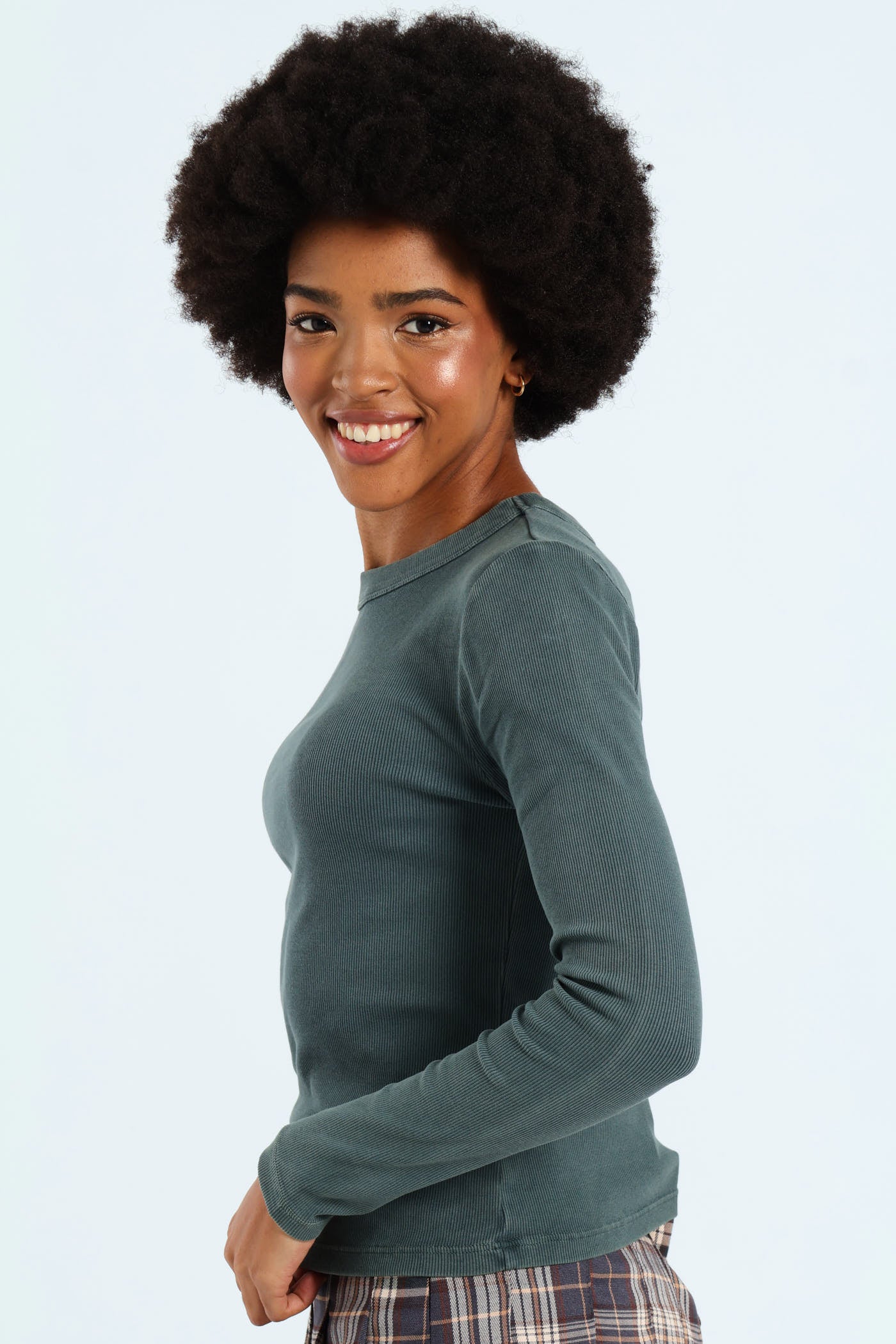 Long Sleeve Washed Basic Crew Top - Blue - Image 2