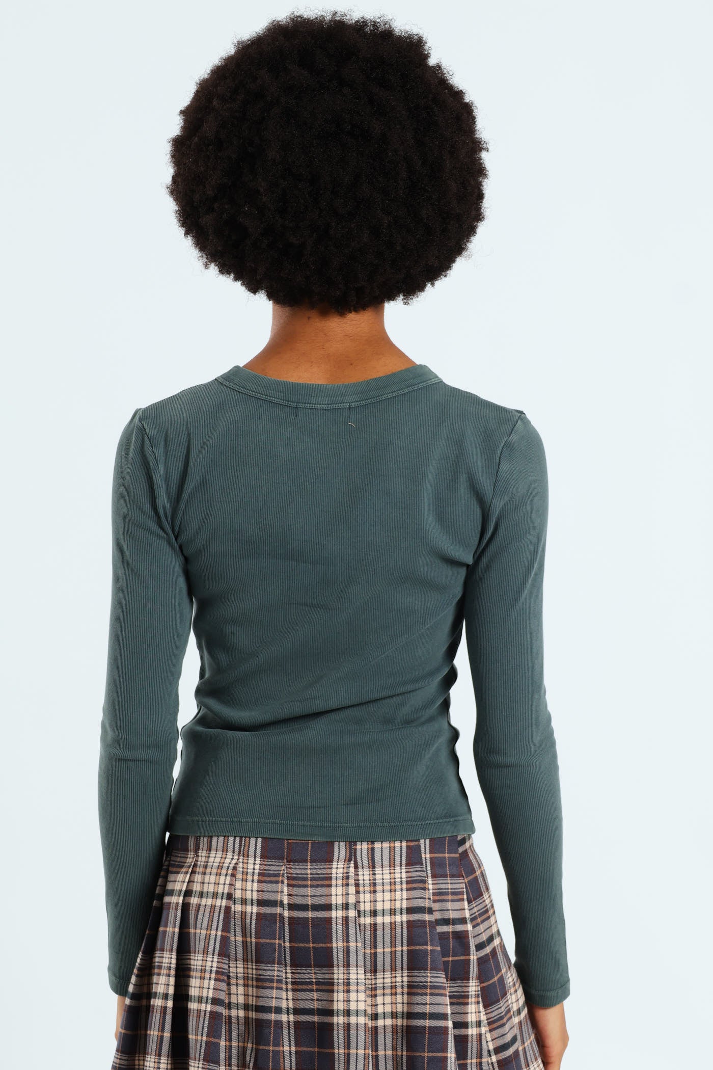 Long Sleeve Washed Basic Crew Top - Blue - Image 3