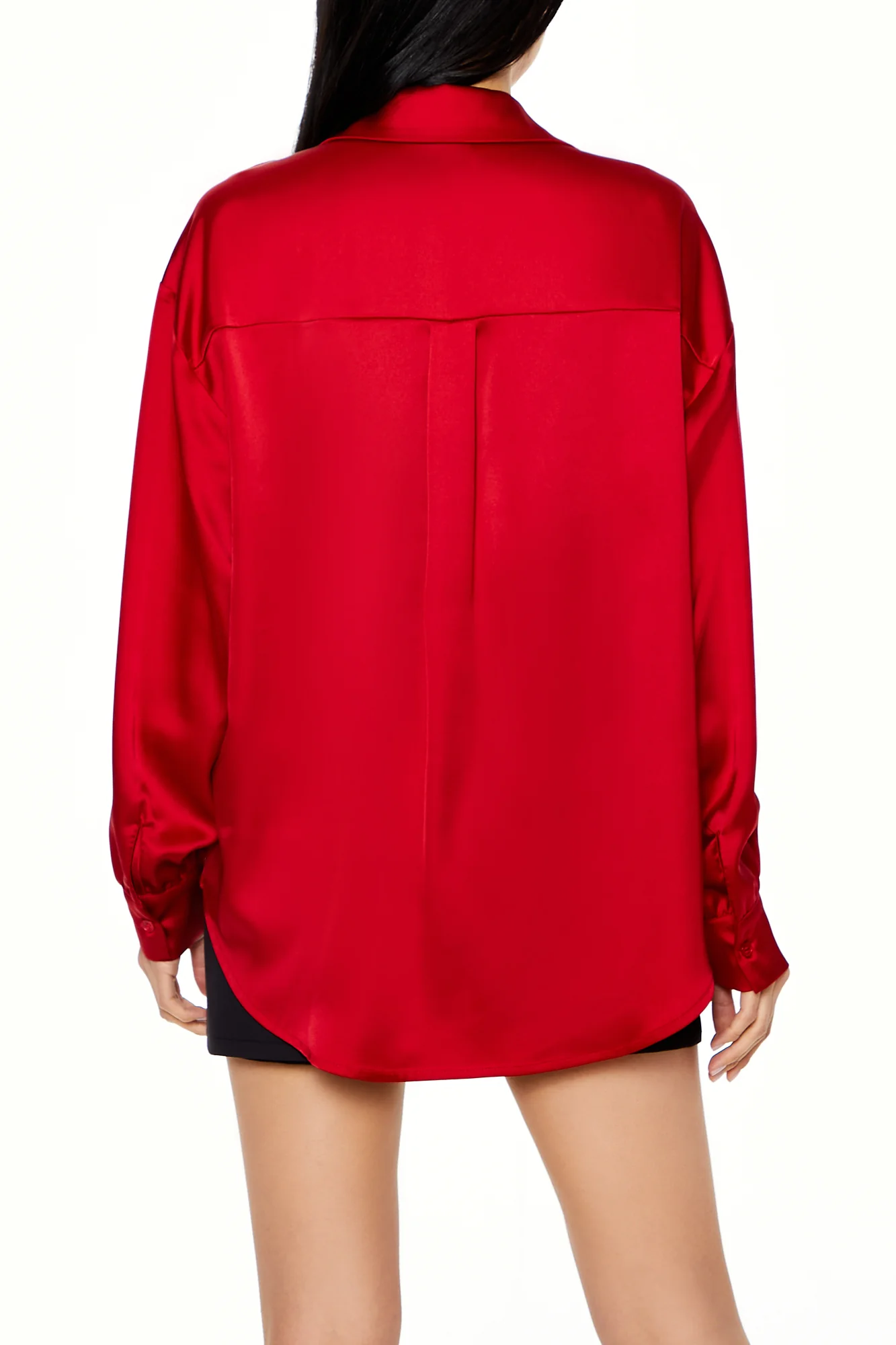 Long Sleeve Woven Button Down Top - Red - Image 5