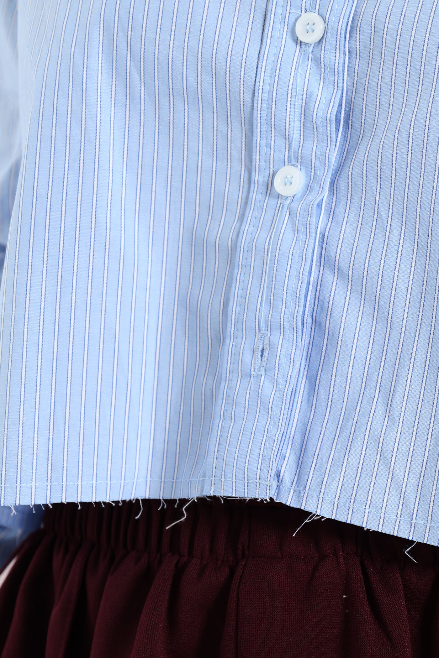 Long Sleeve Yarn Dyed Crop Shirt - Blue - Image 4