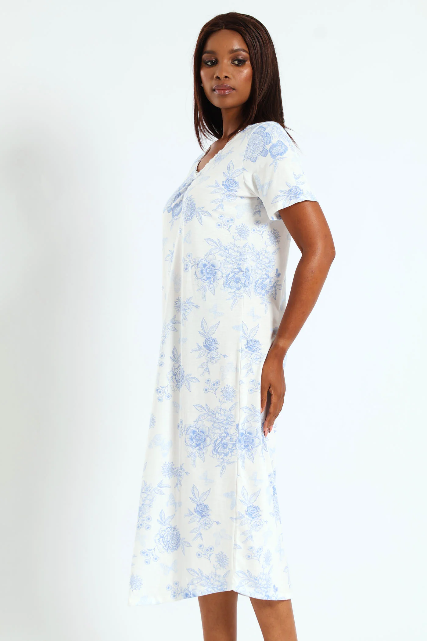 Longer Length Knit Butterfly Nightie - White - Image 2