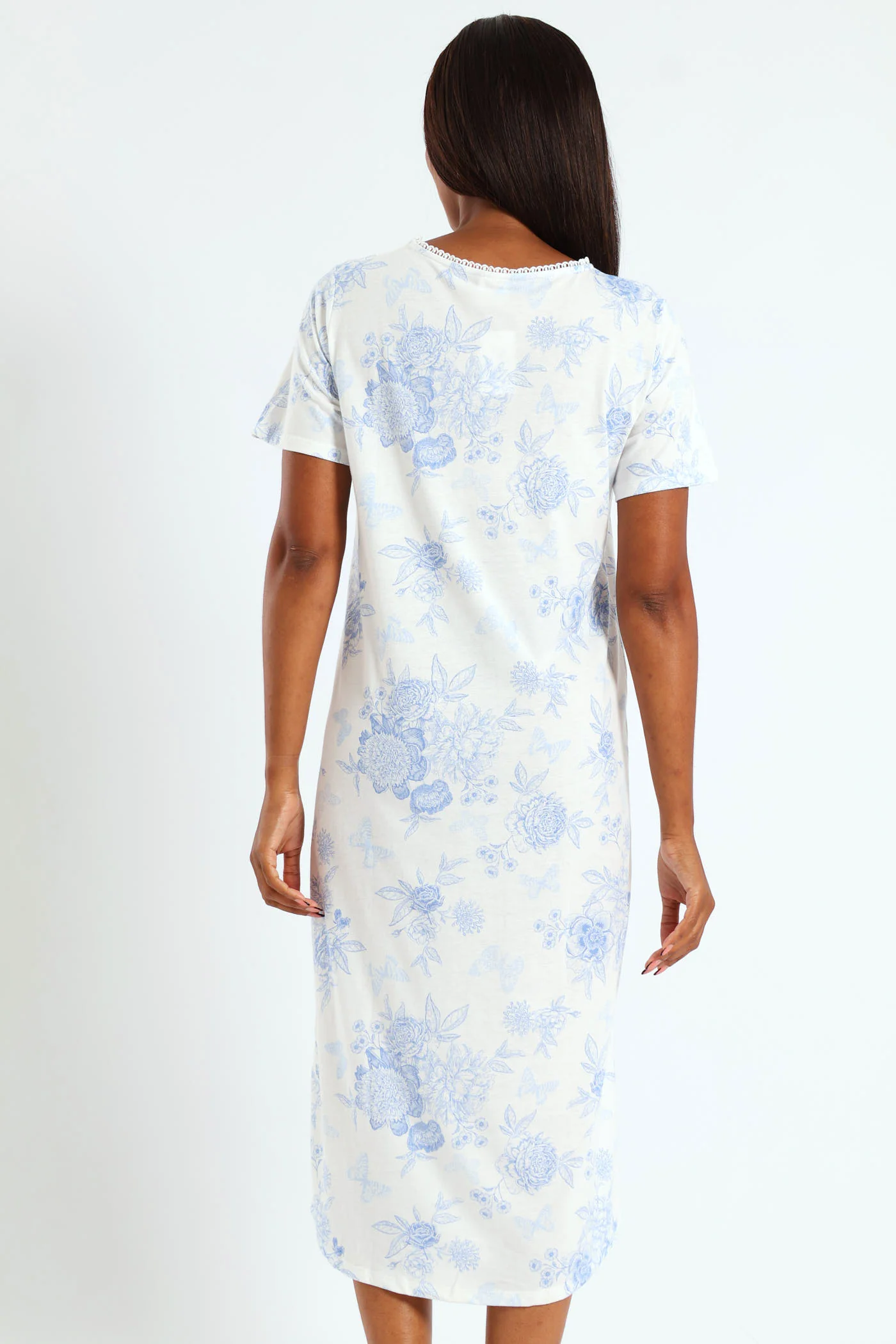 Longer Length Knit Butterfly Nightie - White - Image 3