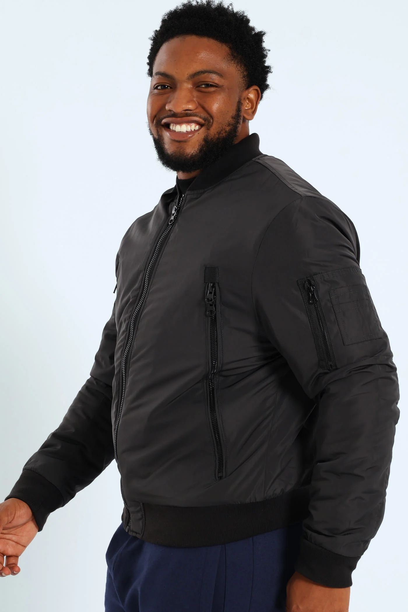 Longer Zip Bomber Jacket - Charcoal - Image 3