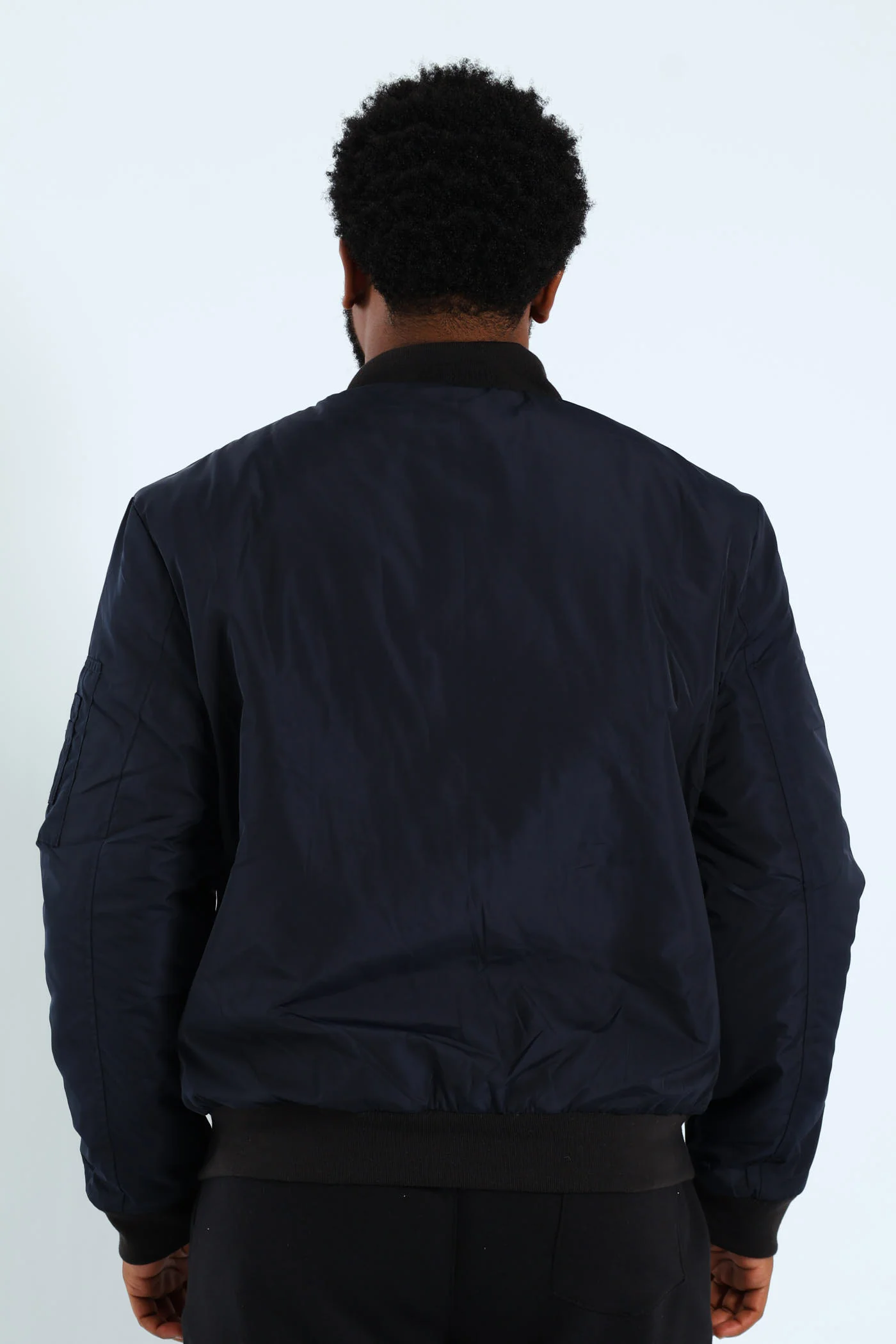 Longer Zip Bomber Jacket - Navy - Image 2