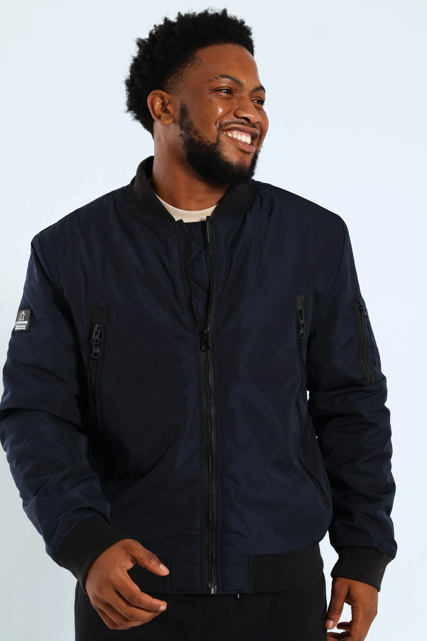 Longer Zip Bomber Jacket - Navy - Image 5