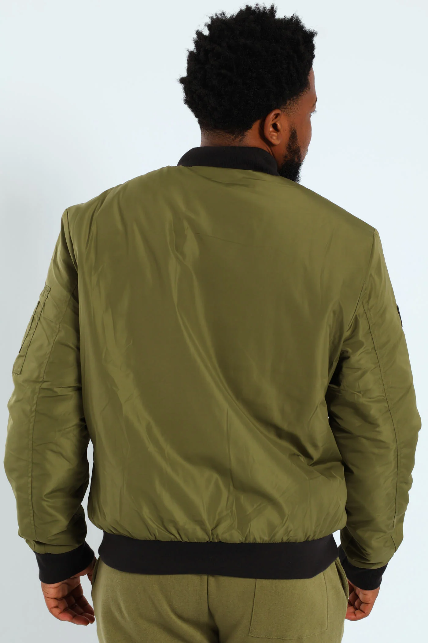 Longer Zip Bomber Jacket - Olive - Image 5