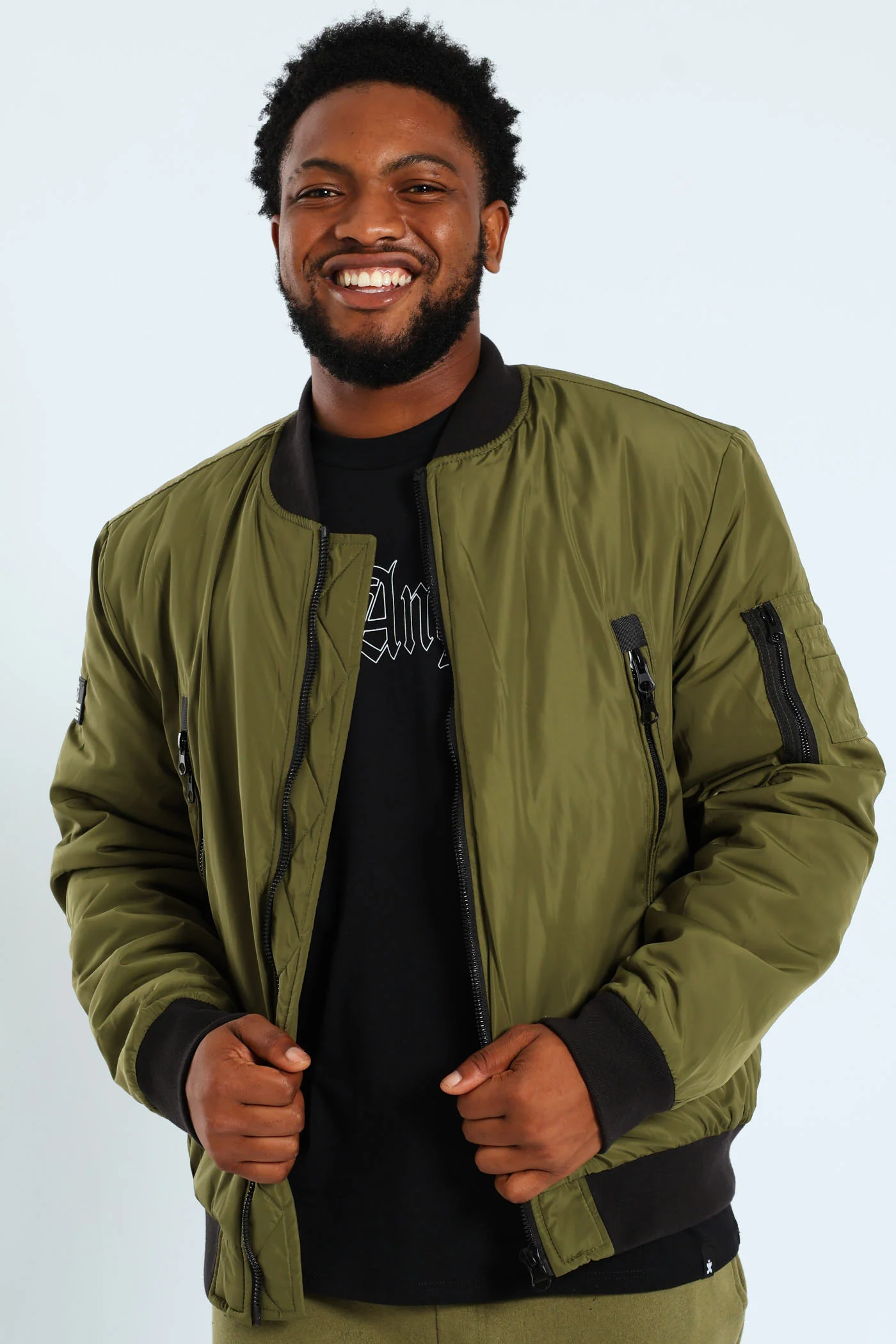 Longer Zip Bomber Jacket - Olive - Image 7