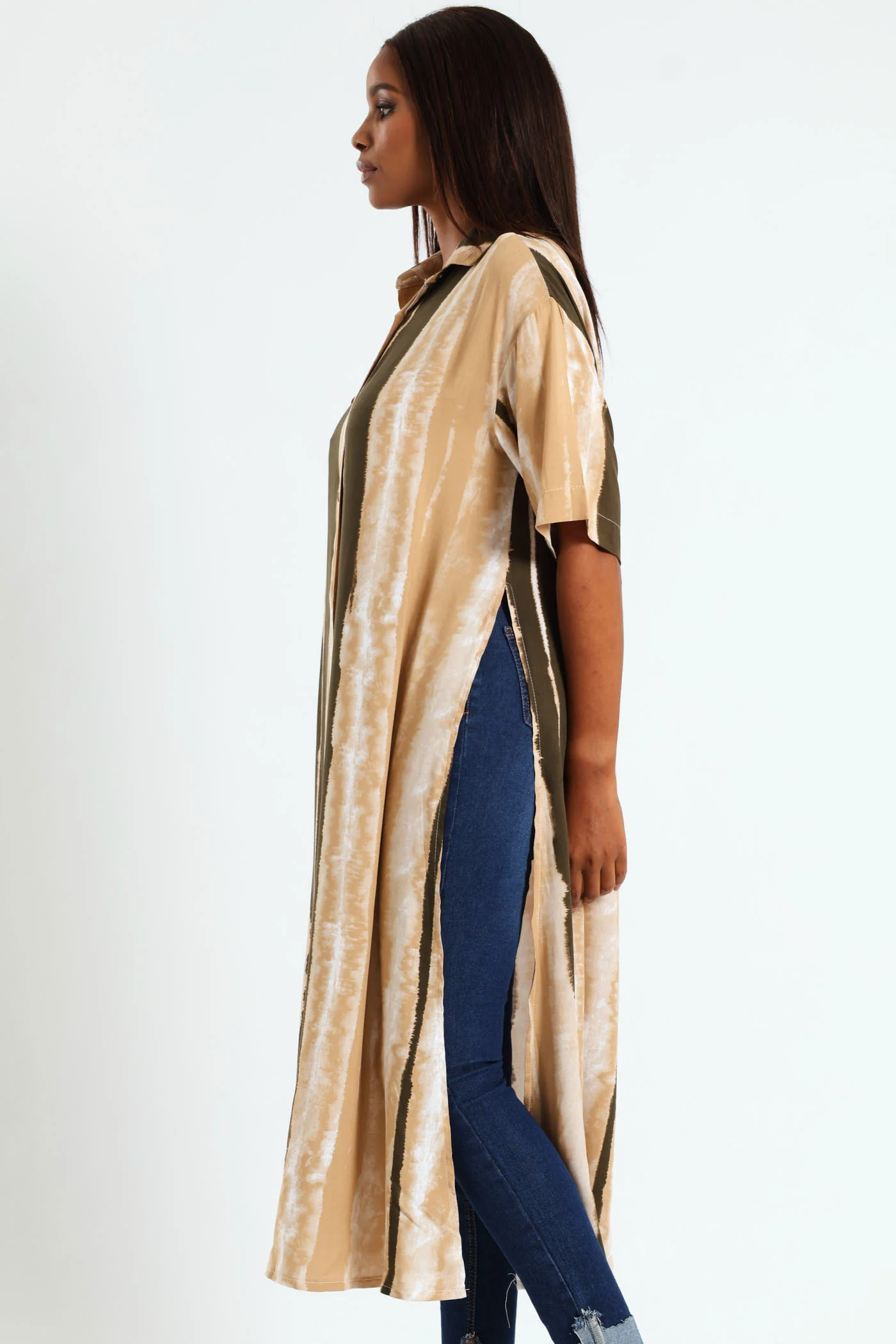 Longline Tunic Shirt With Slits - Multi - Image 2