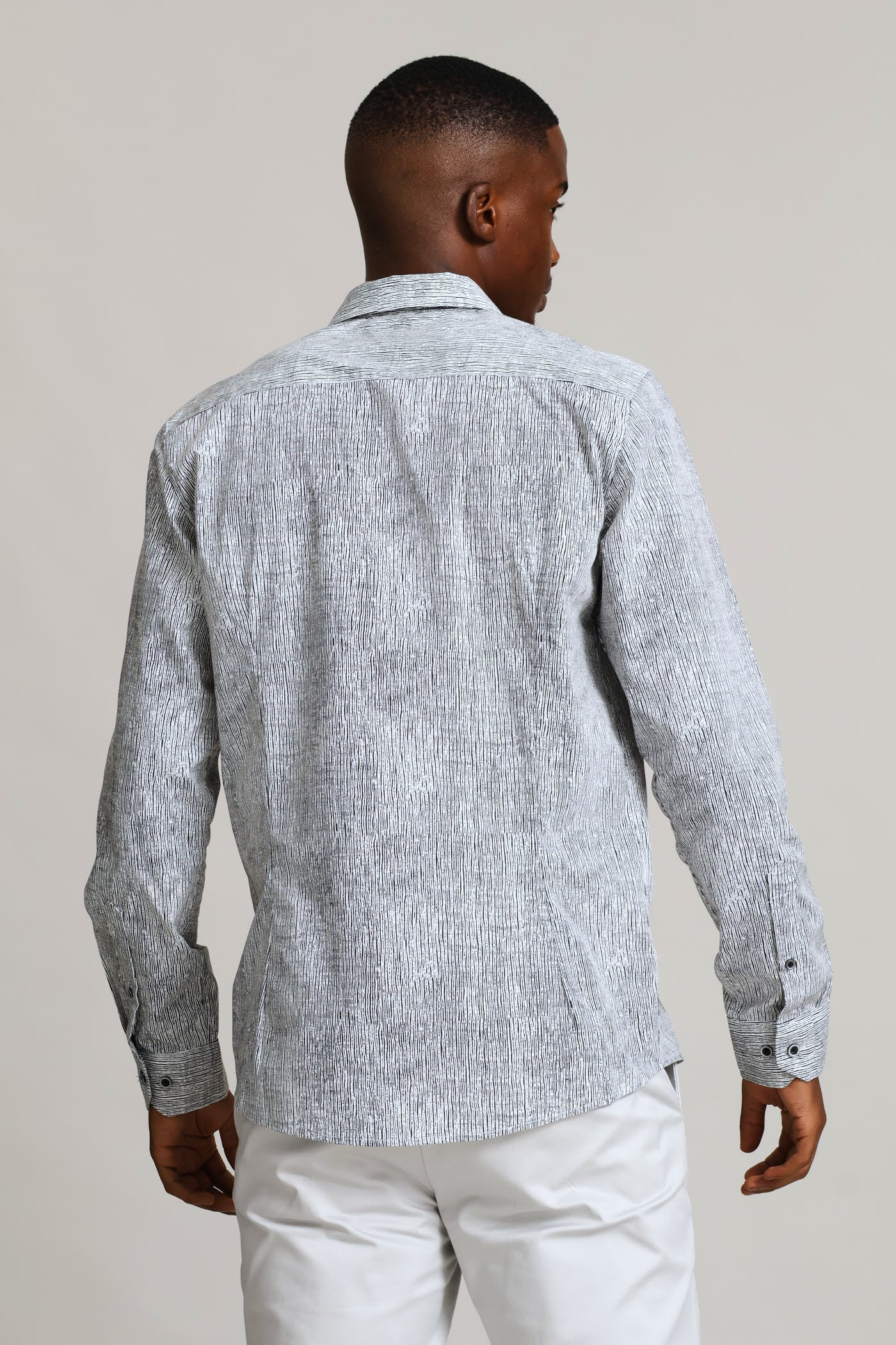 Long Sleeve Abstract Stripes Printed Shirt - Black/White - Image 4