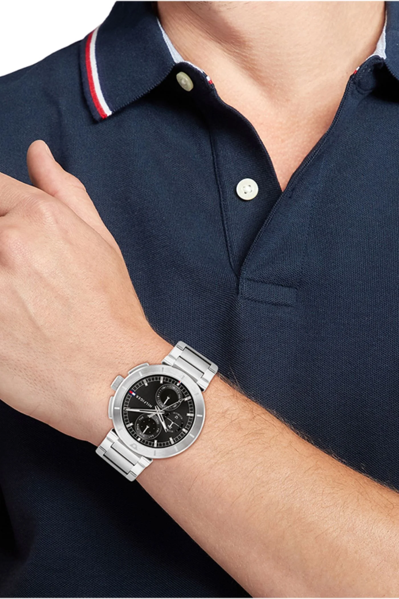 Lorenzo Black Dial Stainless Steel Watch - Silver - Image 2
