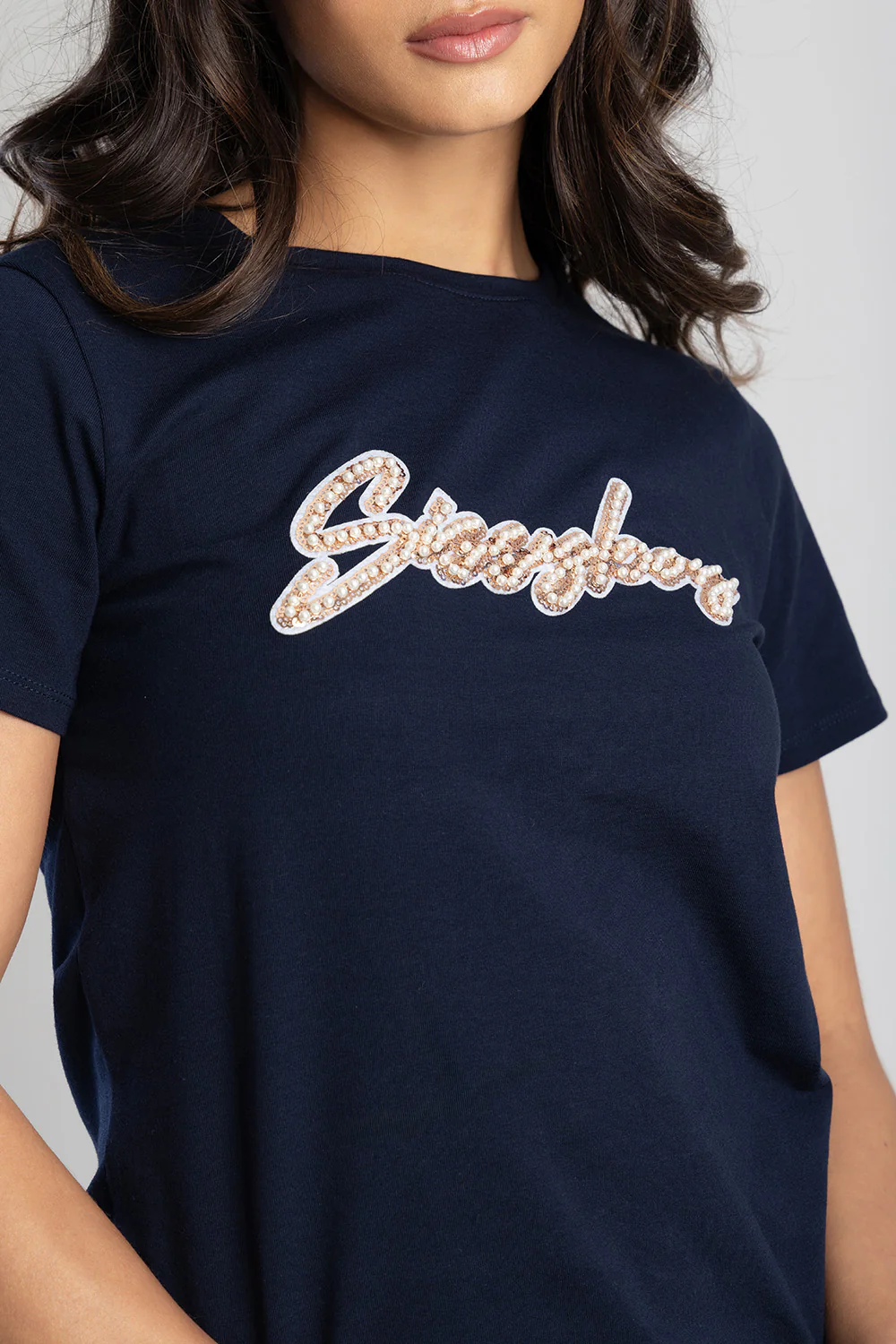 Love & Be Loved Regular Fit Sequin And Pearl Top - Navy - Image 2
