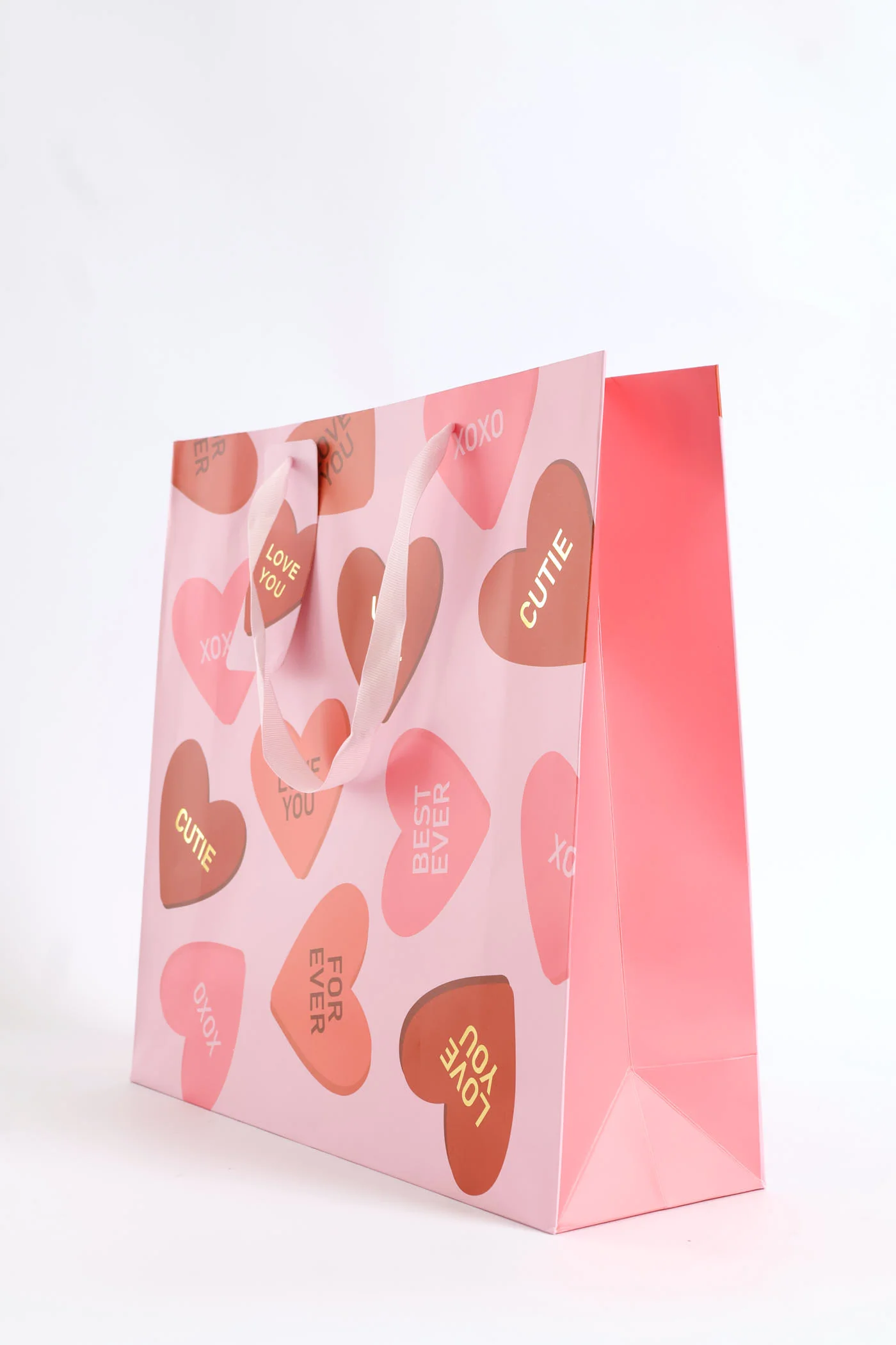 Love you Heart Print Gift Bag Large - Pink - Image 2
