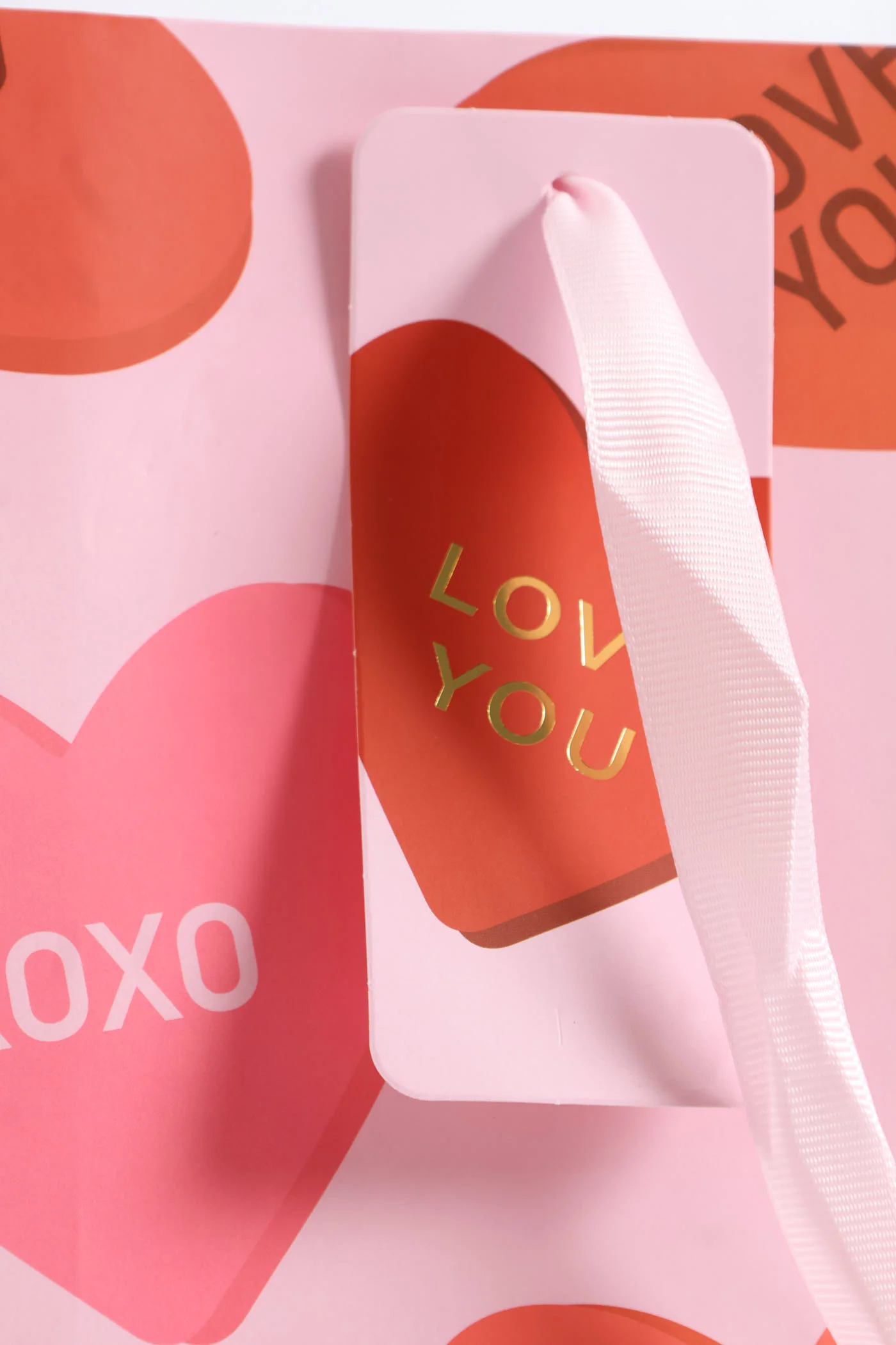 Love you Heart Print Gift Bag Large - Pink - Image 3