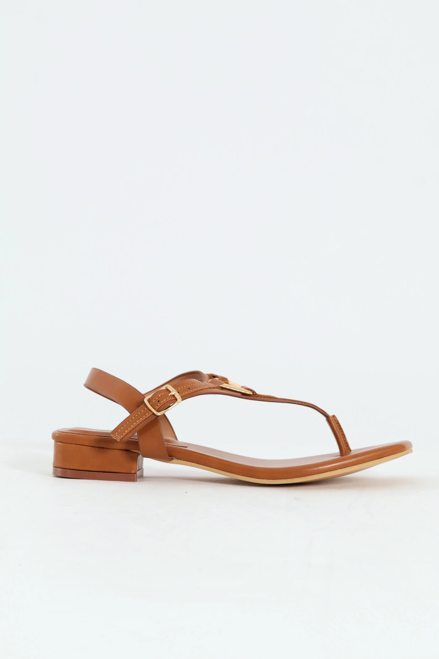 Low Block Heel Thong Sandal With Trim Detail - Tan - Image 3
