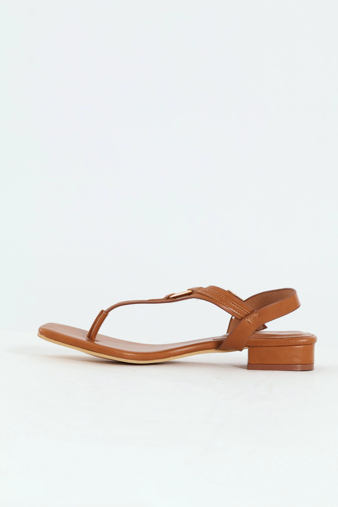 Low Block Heel Thong Sandal With Trim Detail - Tan - Image 4