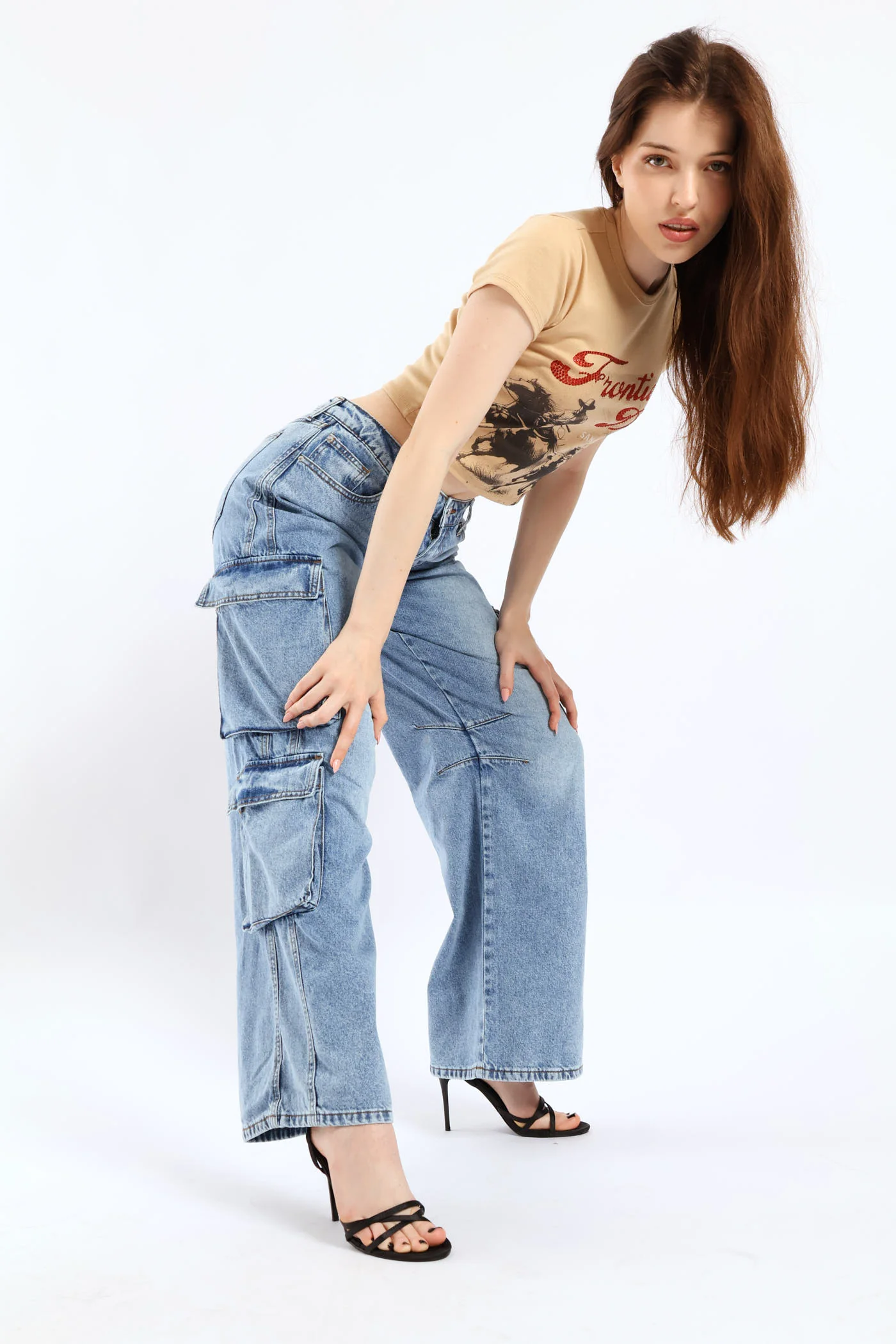 Low Rise Cargo Denim - Mid Blue - Image 2