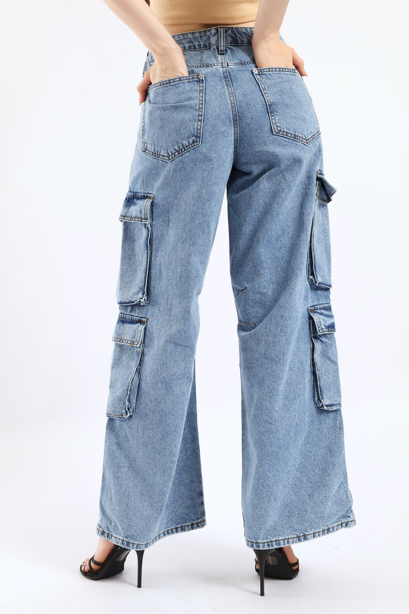 Low Rise Cargo Denim - Mid Blue - Image 5
