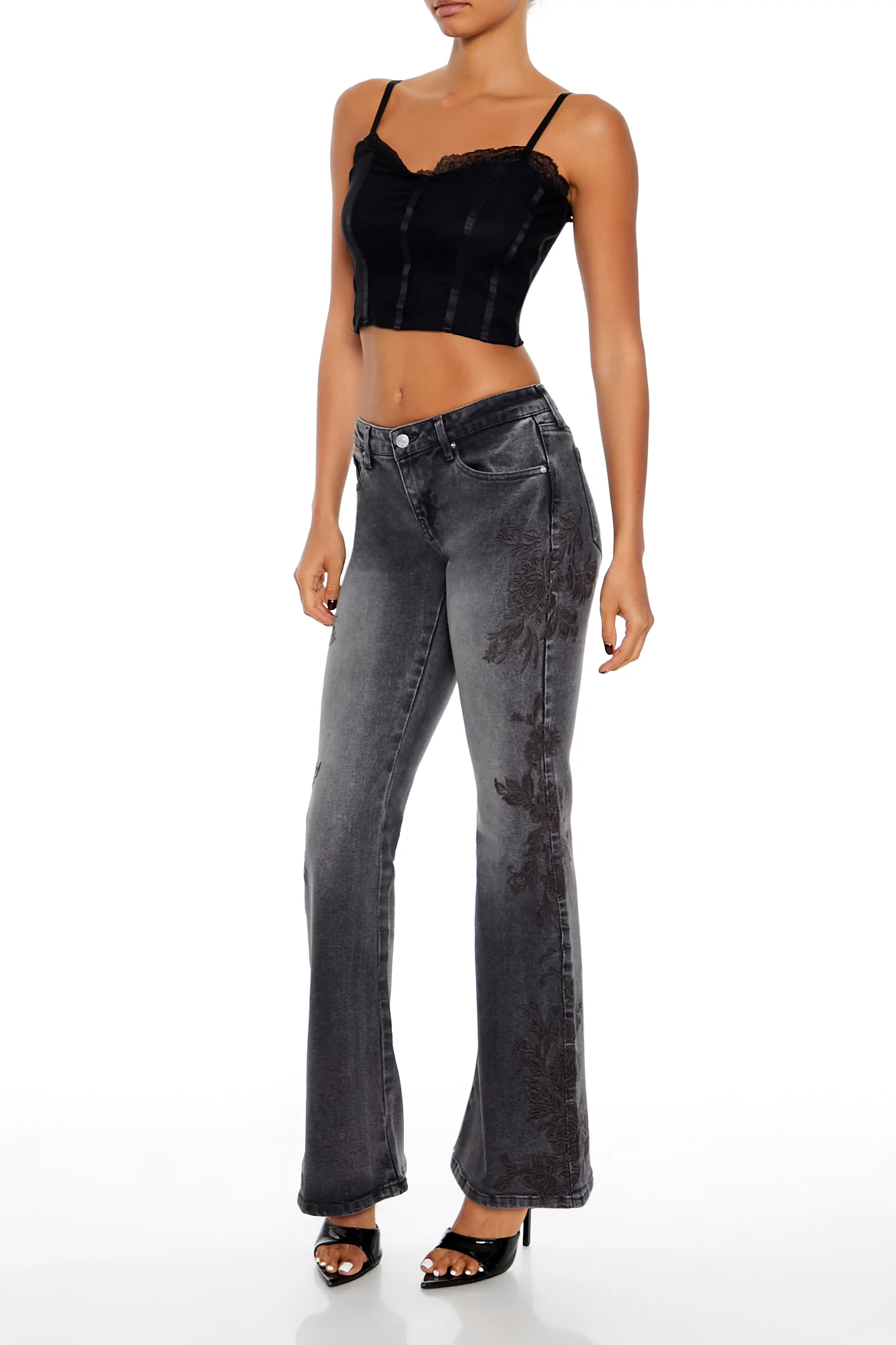 Low Rise Flare Leg Denim - Black - Image 4