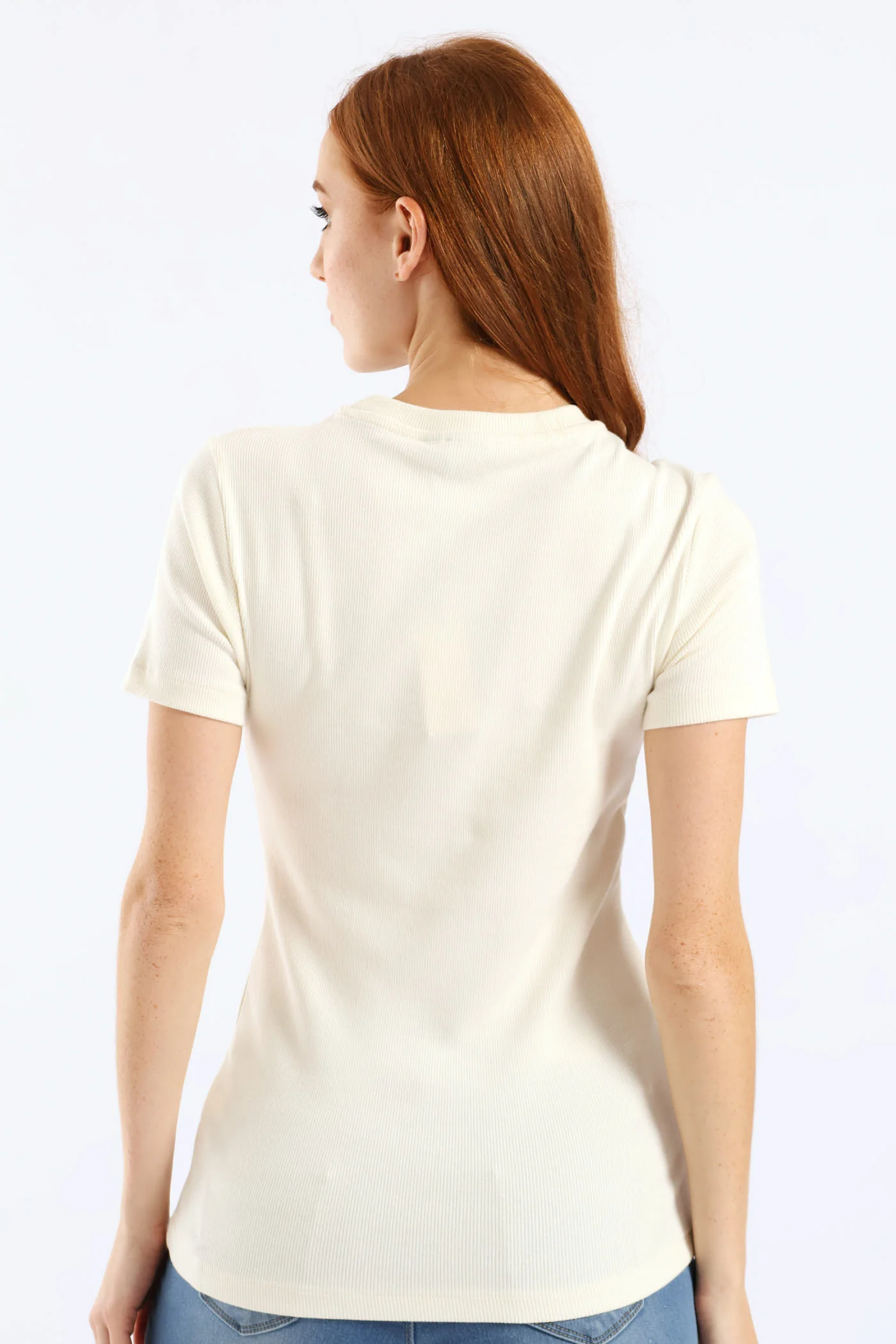Lucy Ribbed T-Shirt - Off White - Image 4