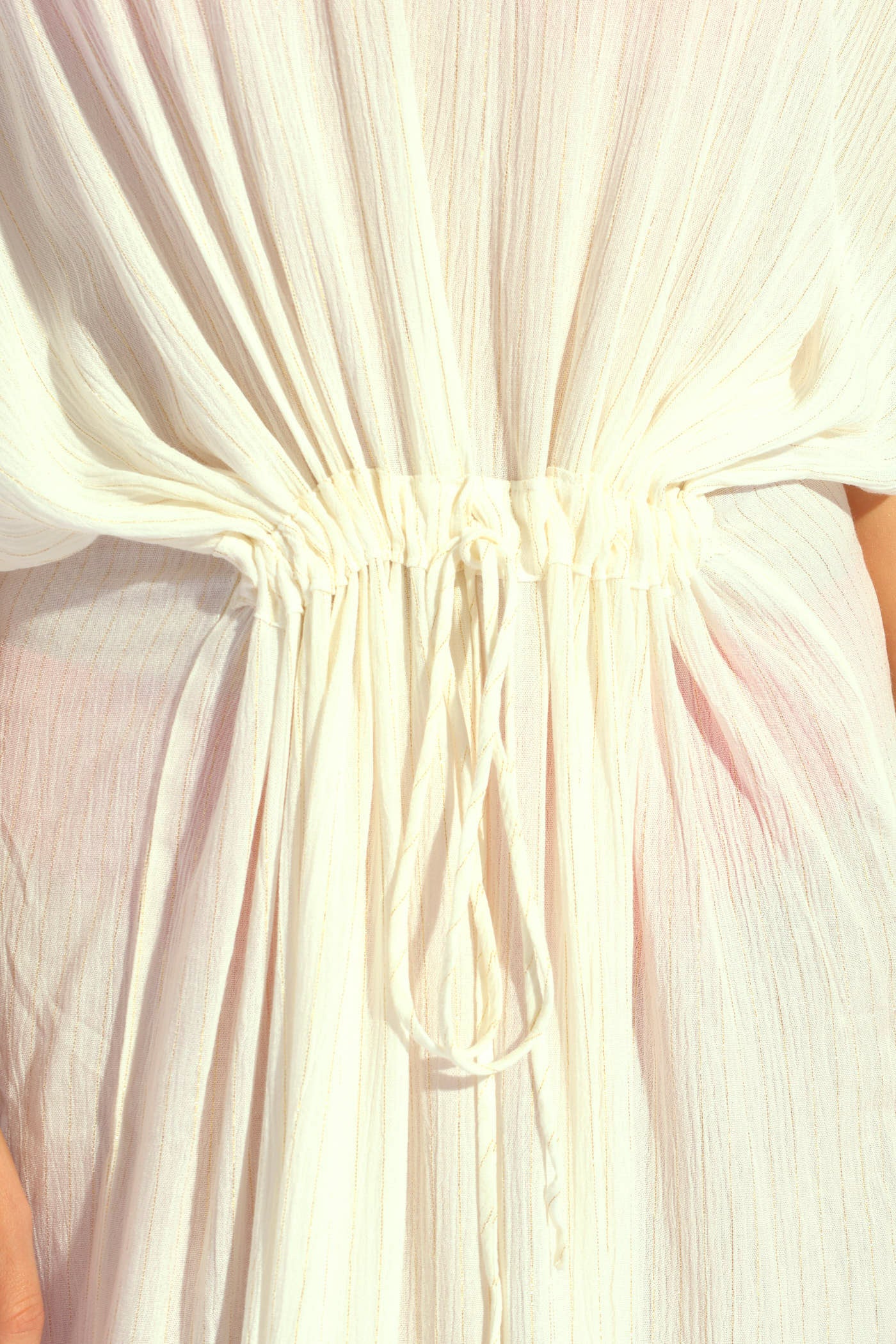 Lurex Drawstring Kaftan  - Cream - Image 2