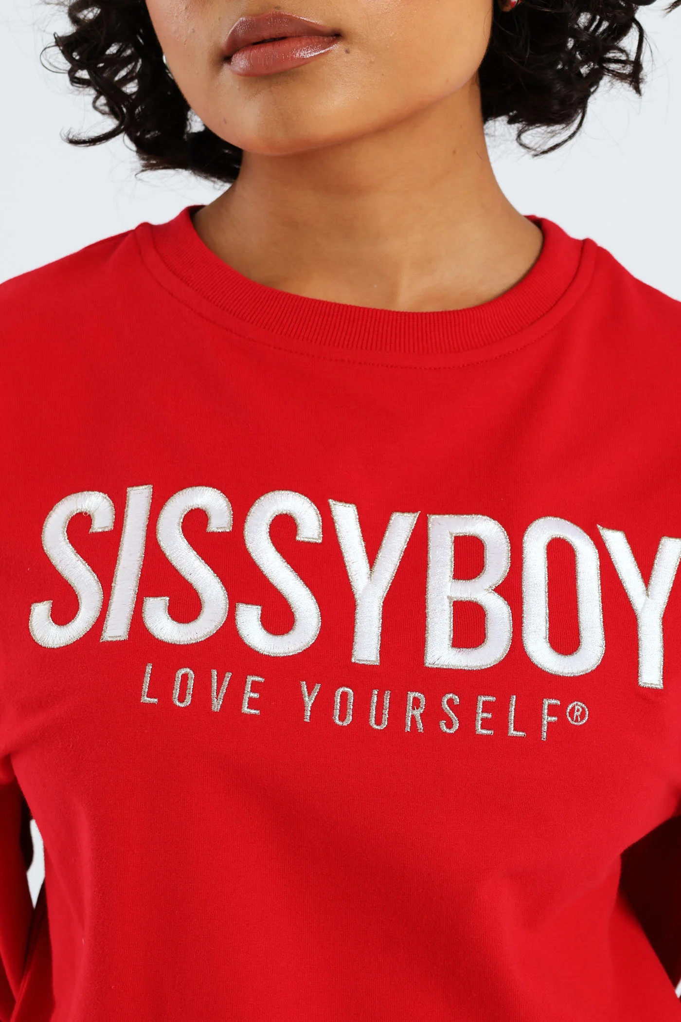 Lurex Embroidered Blouson Sweat Top - Red - Image 2