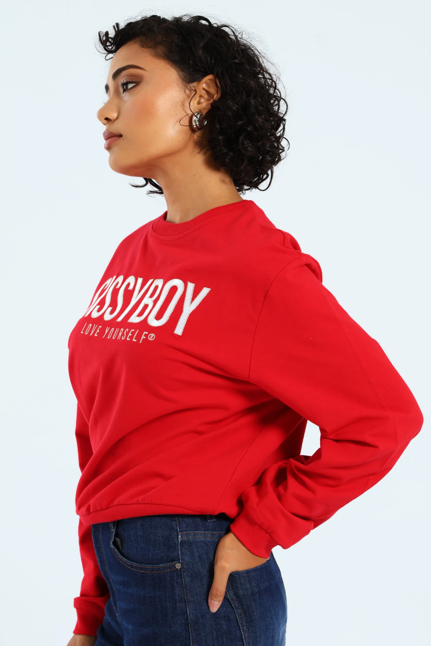 Lurex Embroidered Blouson Sweat Top - Red - Image 3