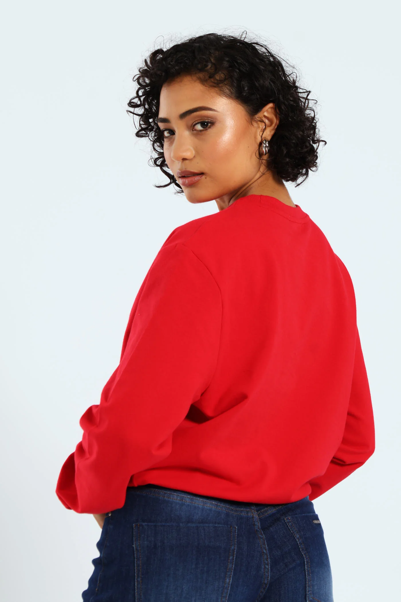 Lurex Embroidered Blouson Sweat Top - Red - Image 4