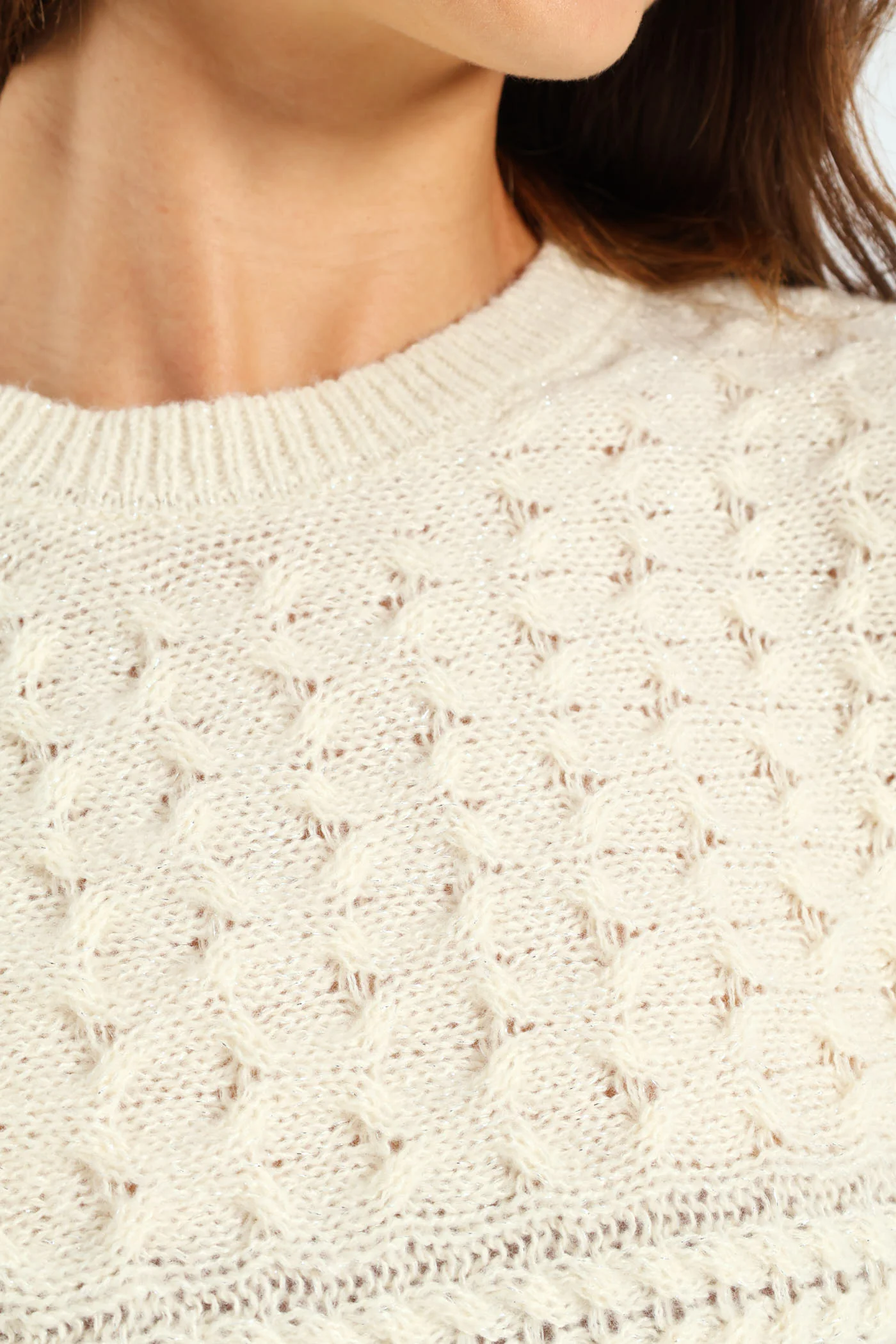 Lurex Mixed Cable Knit Pullover - Milk - Image 2