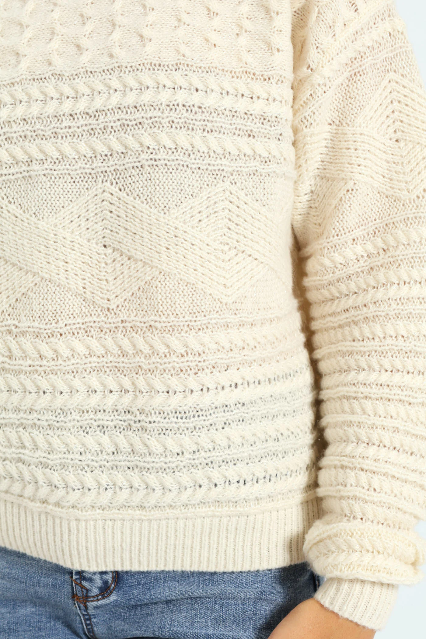 Lurex Mixed Cable Knit Pullover - Milk - Image 5