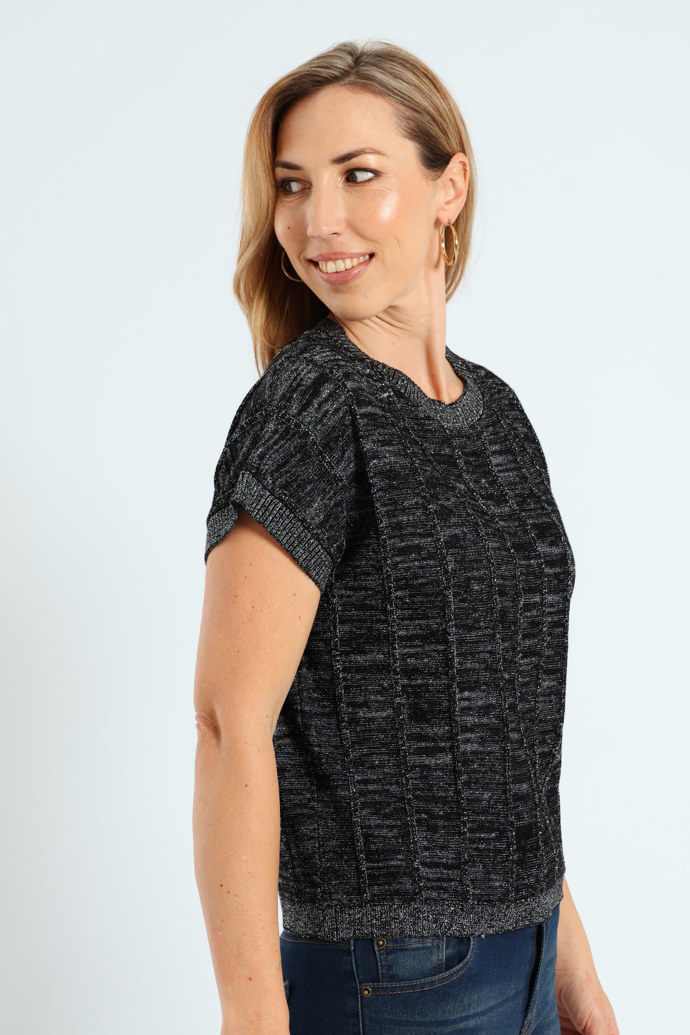 Lurex Pintuck Grown On Sweater - Black - Image 3