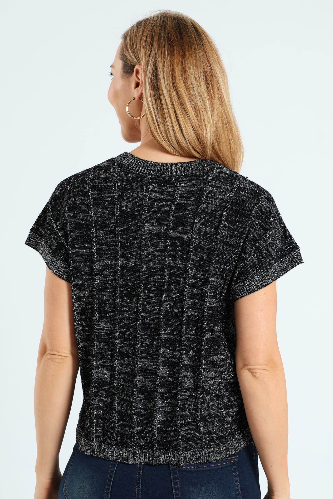 Lurex Pintuck Grown On Sweater - Black - Image 4