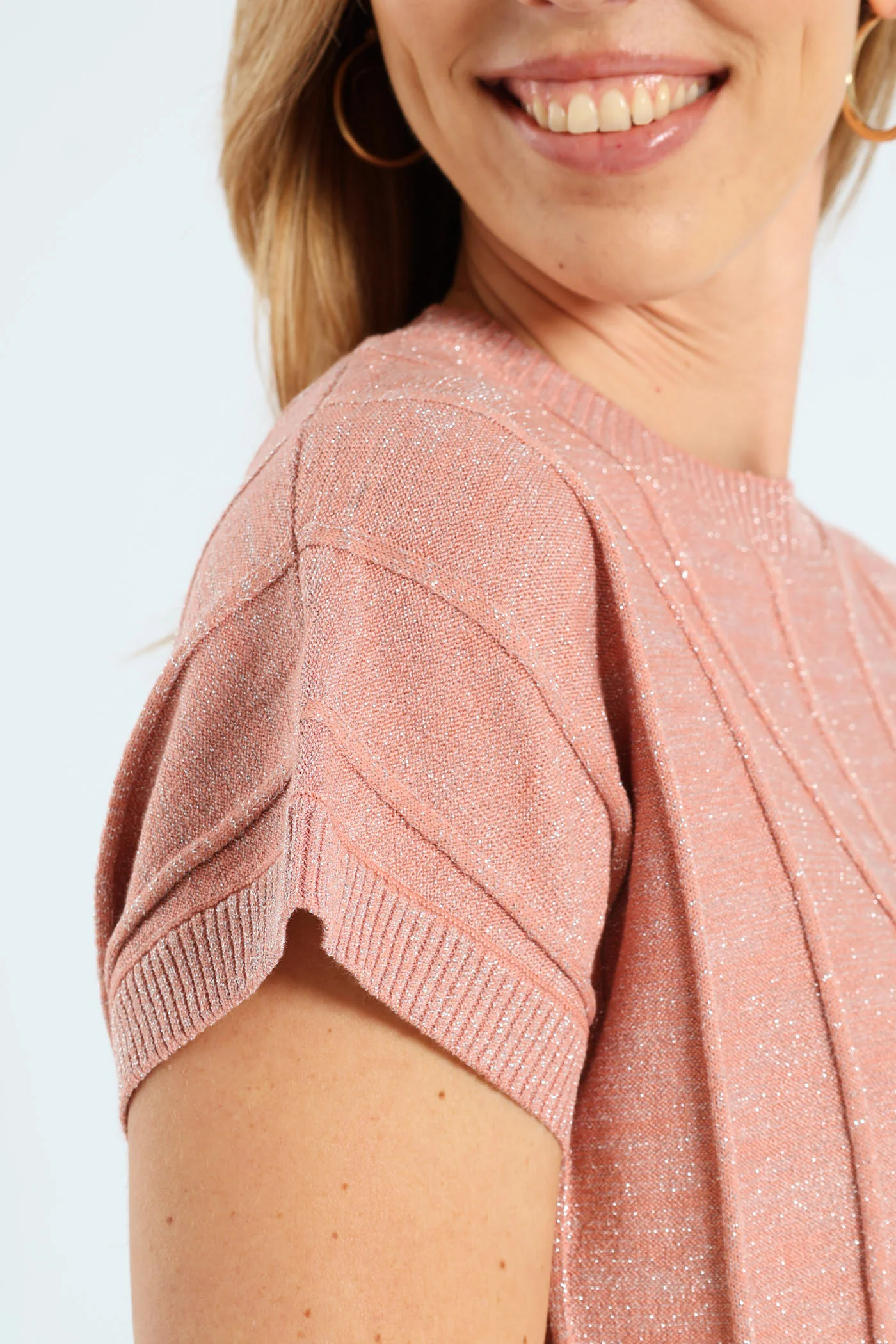 Lurex Pintuck Grown On Sweater - Dusty Rose - Image 2