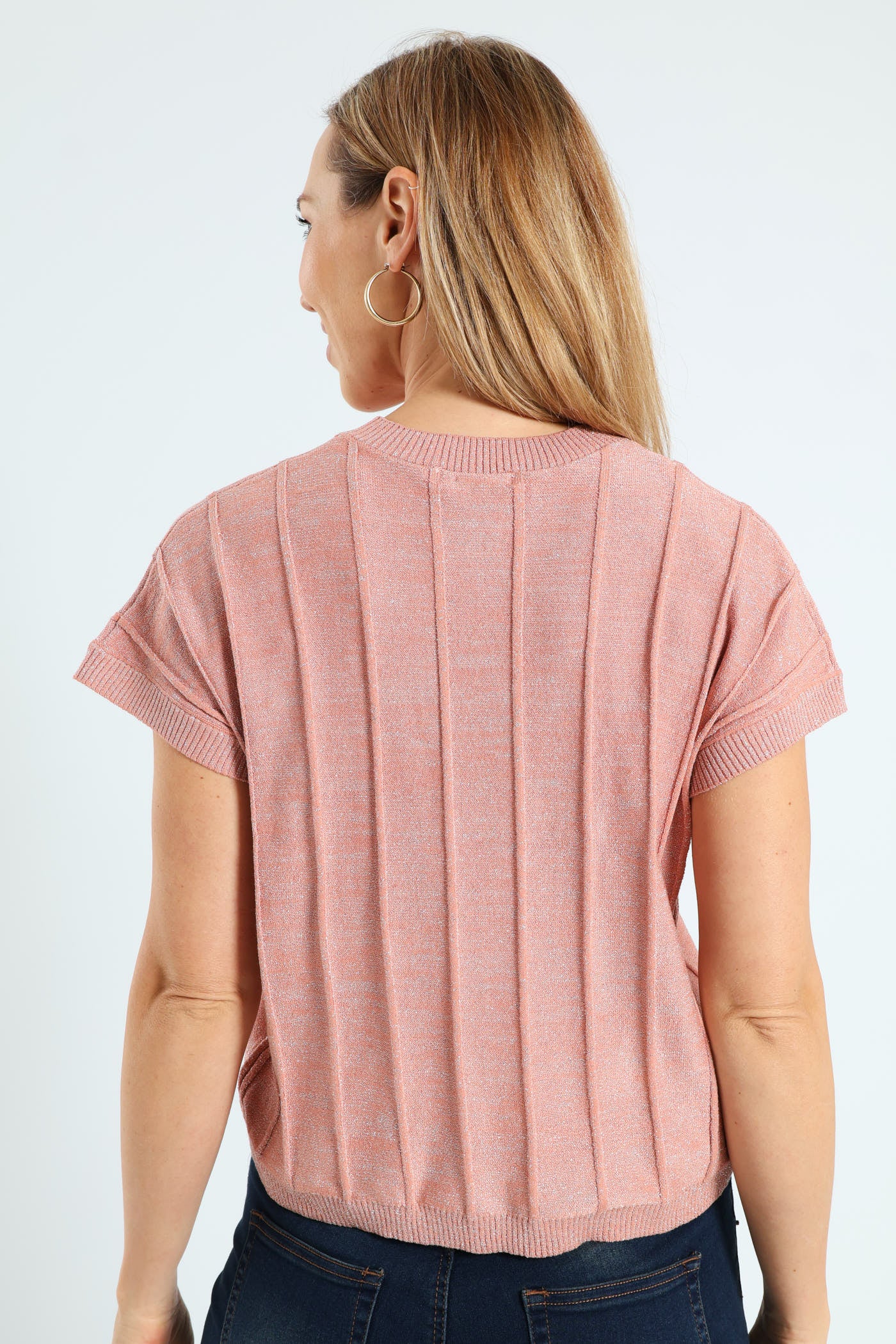 Lurex Pintuck Grown On Sweater - Dusty Rose - Image 4