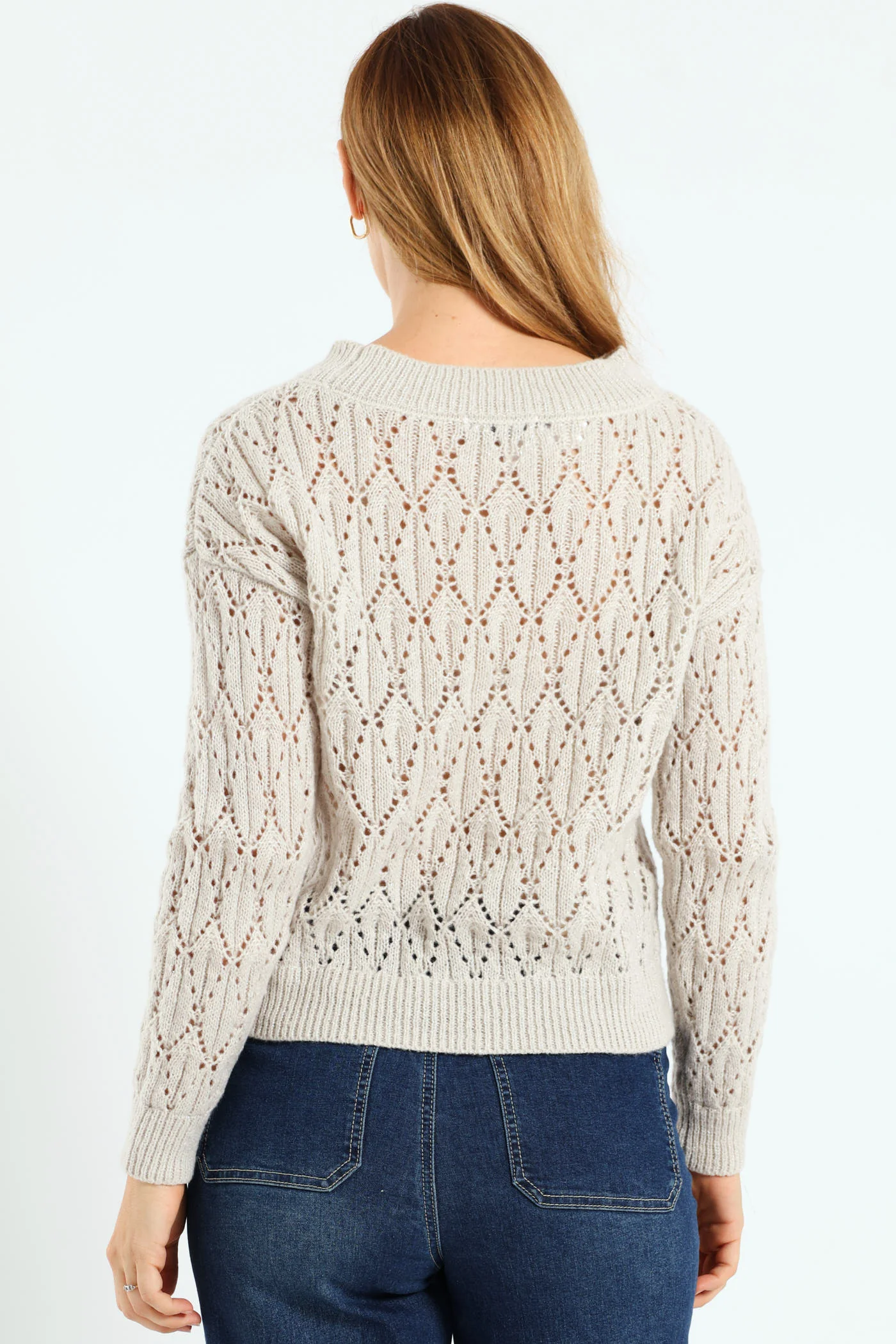 Lurex Pointelle Pullover - Grey Melange - Image 3