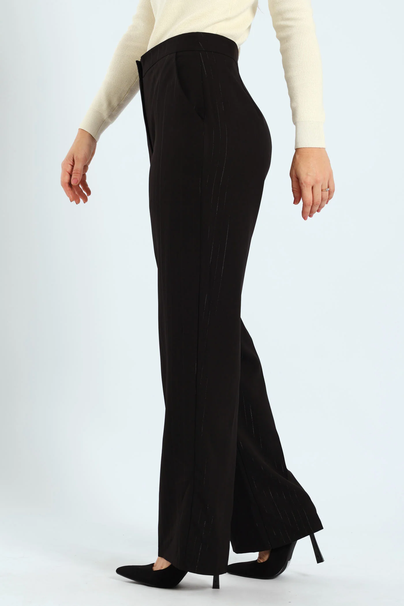 Lurex Stripe Straight Leg Pants - Black - Image 3